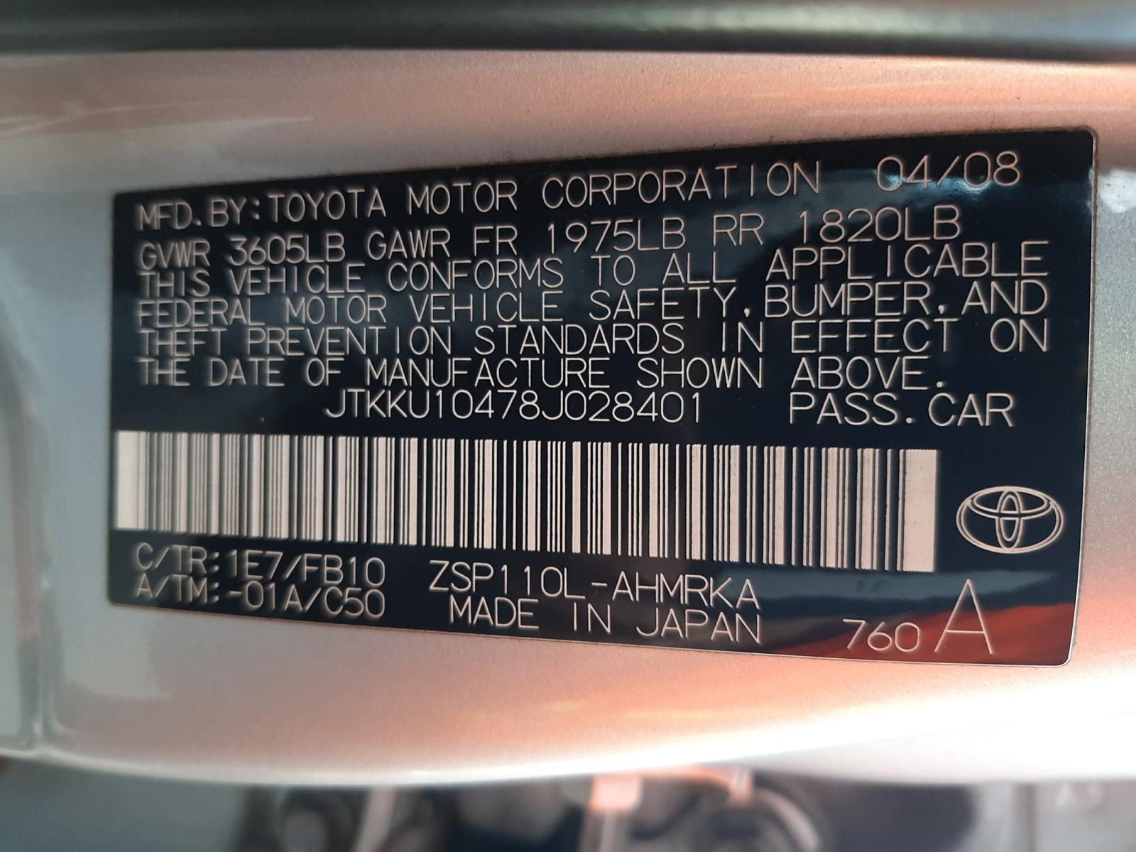 Photo 10 from auction – 2008 TOYOTA SCION XD with VIN JTKKU10478J028401