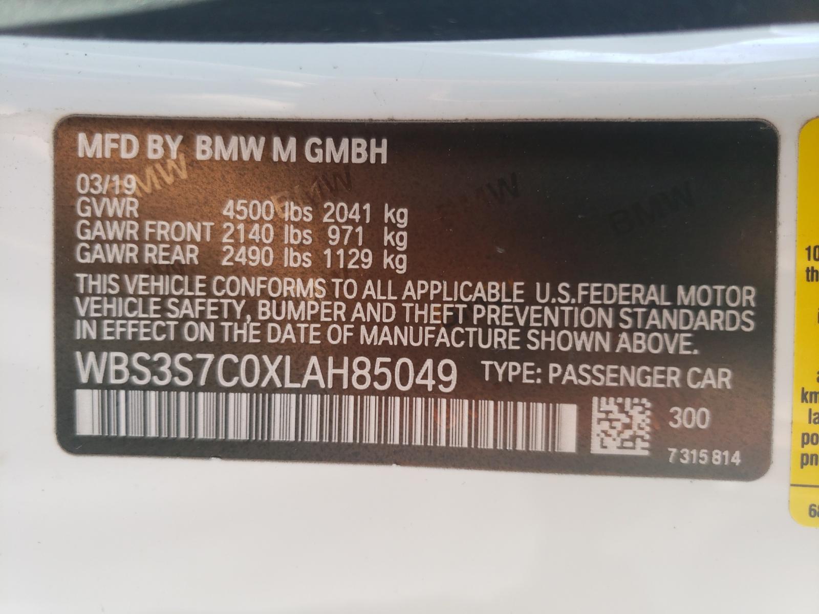 Photo 10 from auction – 2020 BMW M4 CS with VIN WBS3S7C0XLAH85049