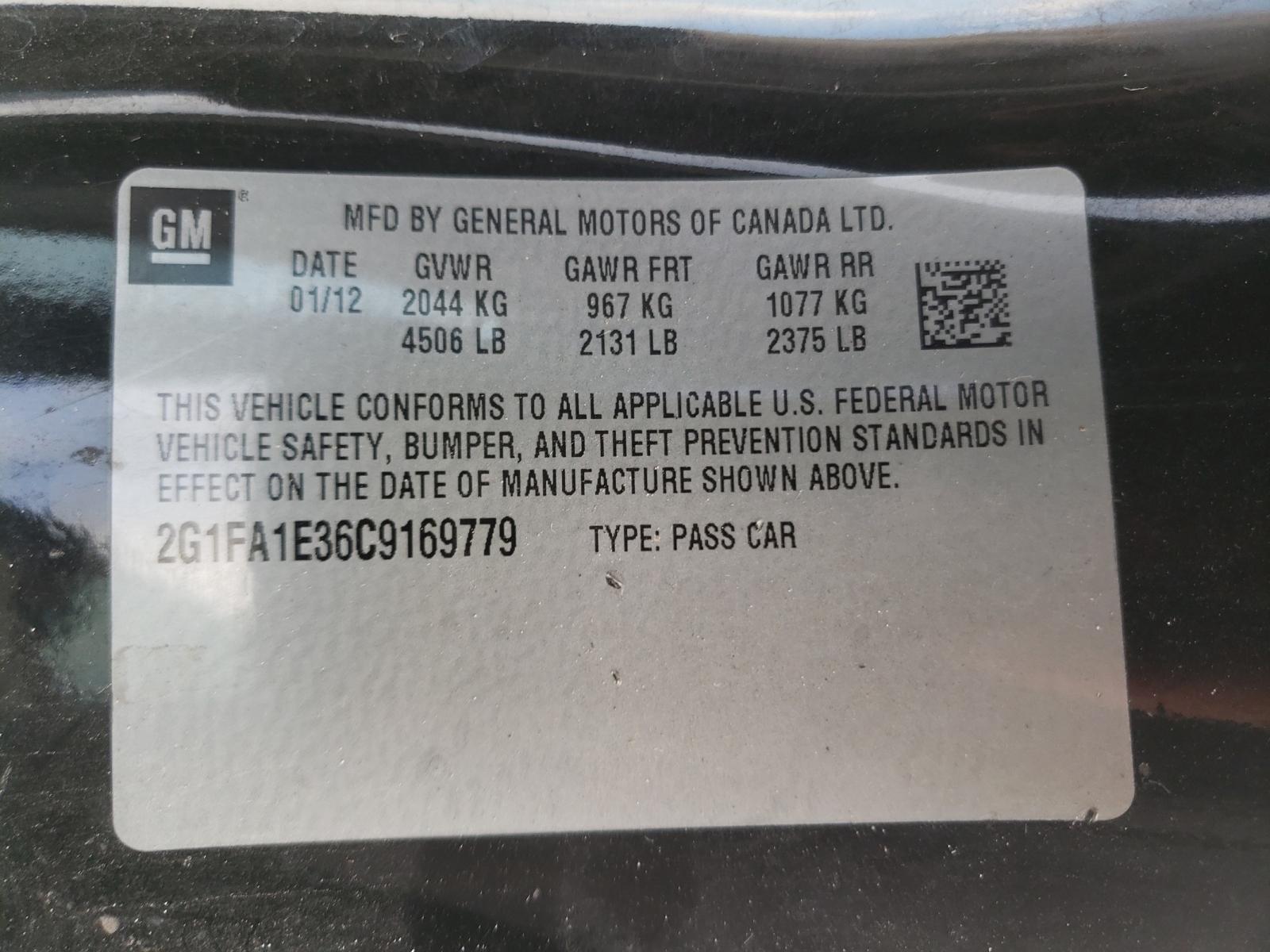 Photo 10 from auction – 2012 CHEVROLET CAMARO LS with VIN 2G1FA1E36C9169779