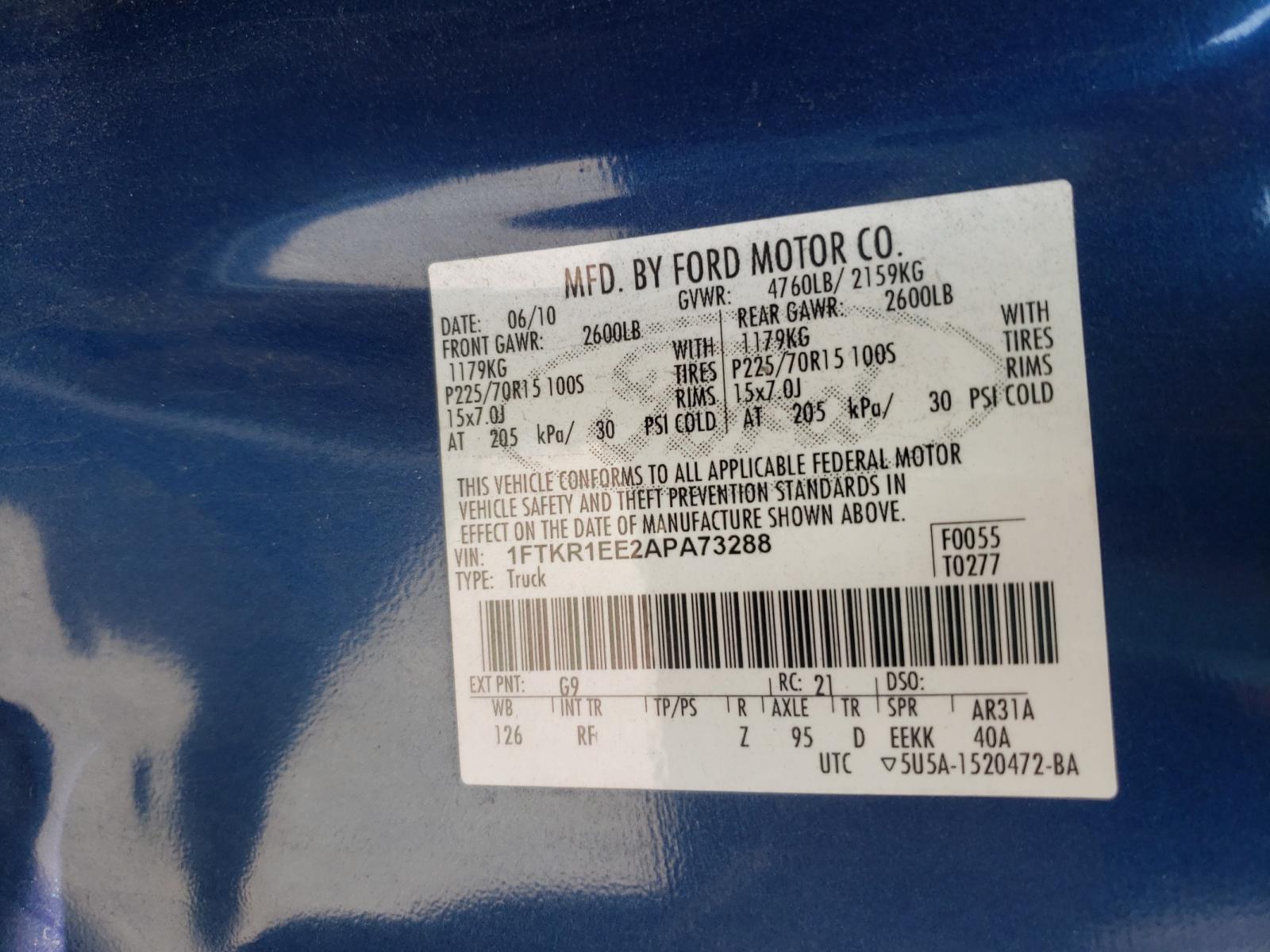 صورة رقم 10 من المزاد - 2010 FORD RANGER SUP مع VIN 1FTKR1EE2APA73288