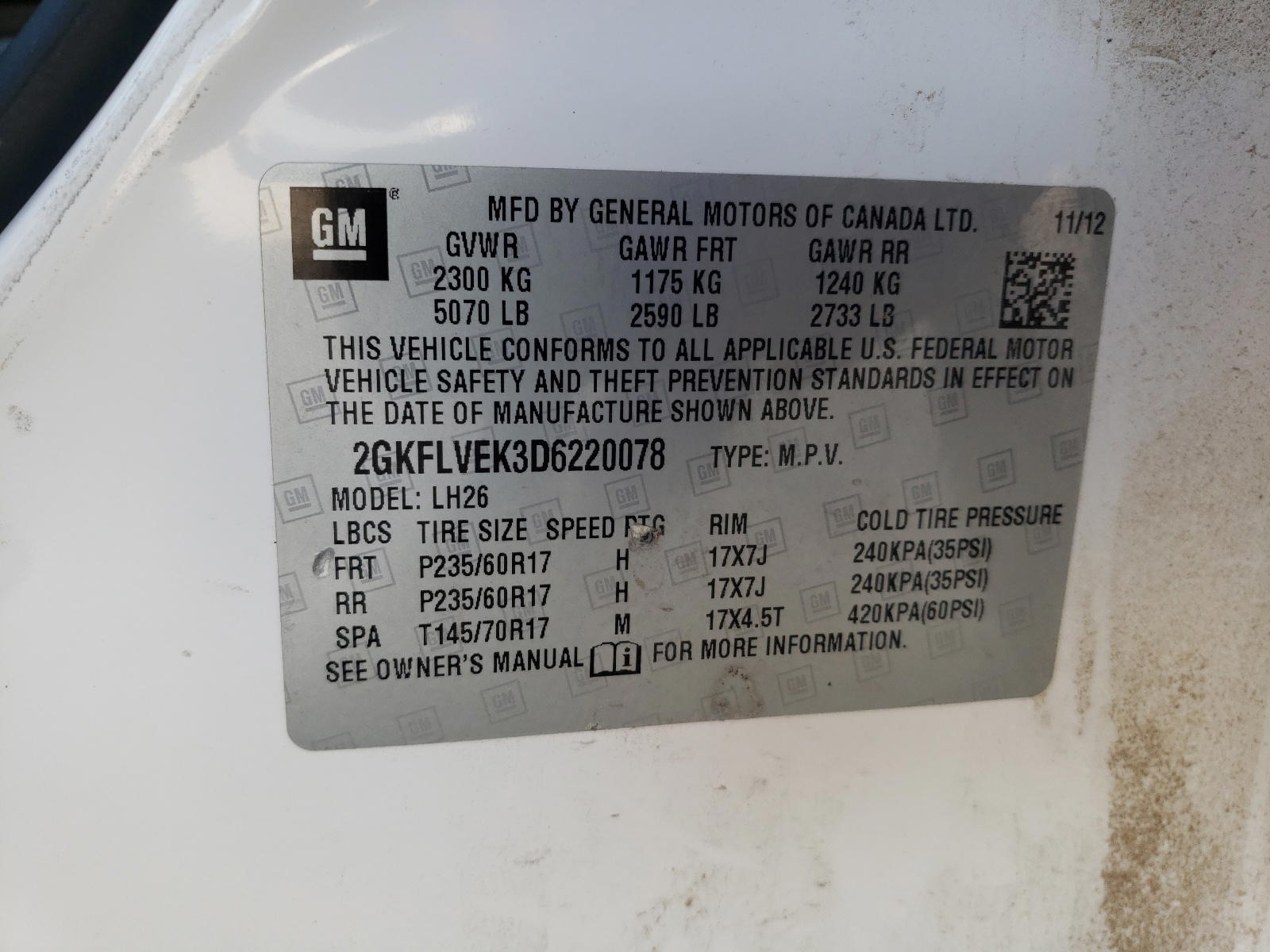 Photo 10 from auction – 2013 GMC TERRAIN SL with VIN 2GKFLVEK3D6220078