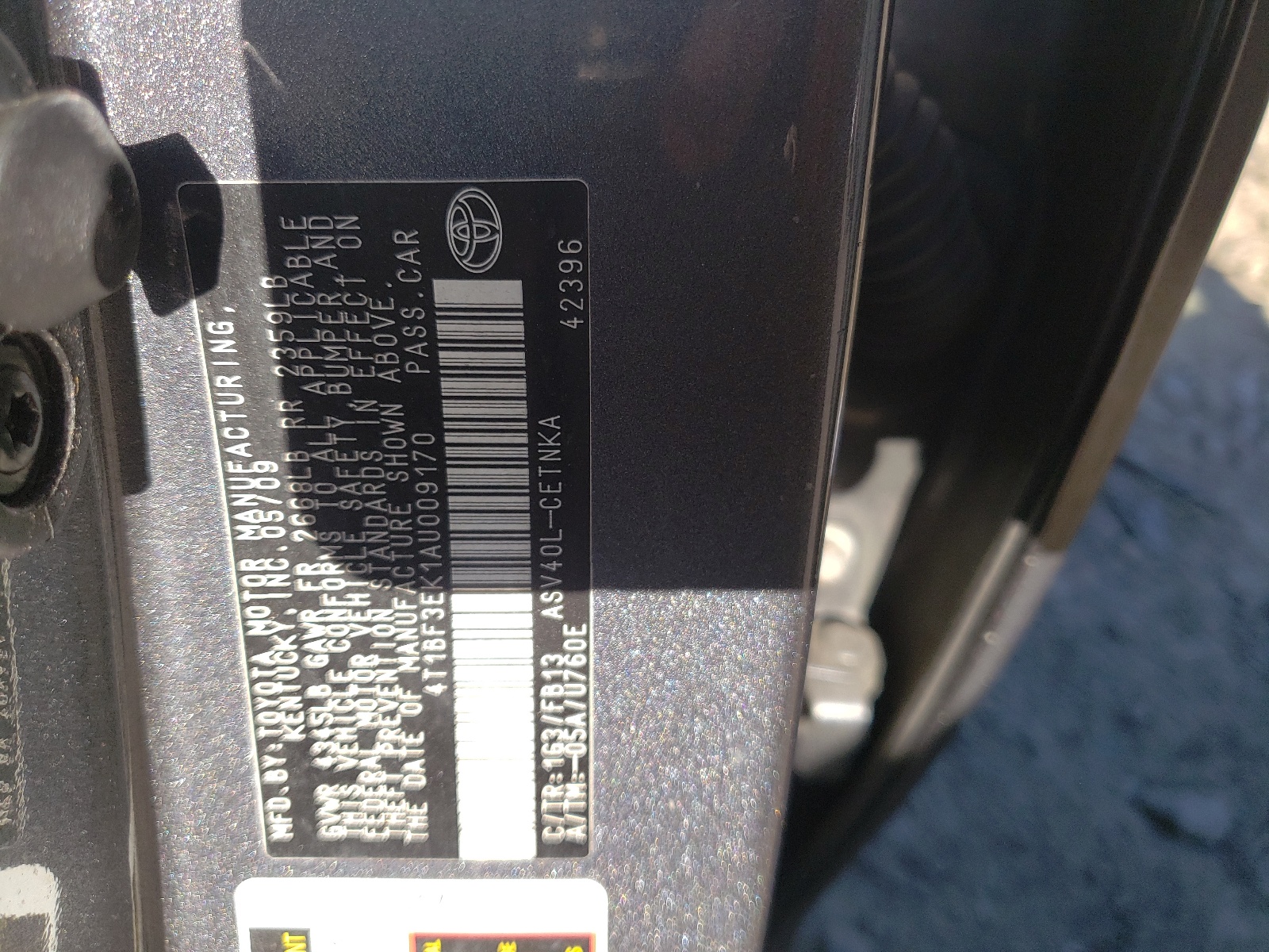 Photo 10 from auction – 2010 TOYOTA CAMRY BASE with VIN 4T1BF3EK1AU009170