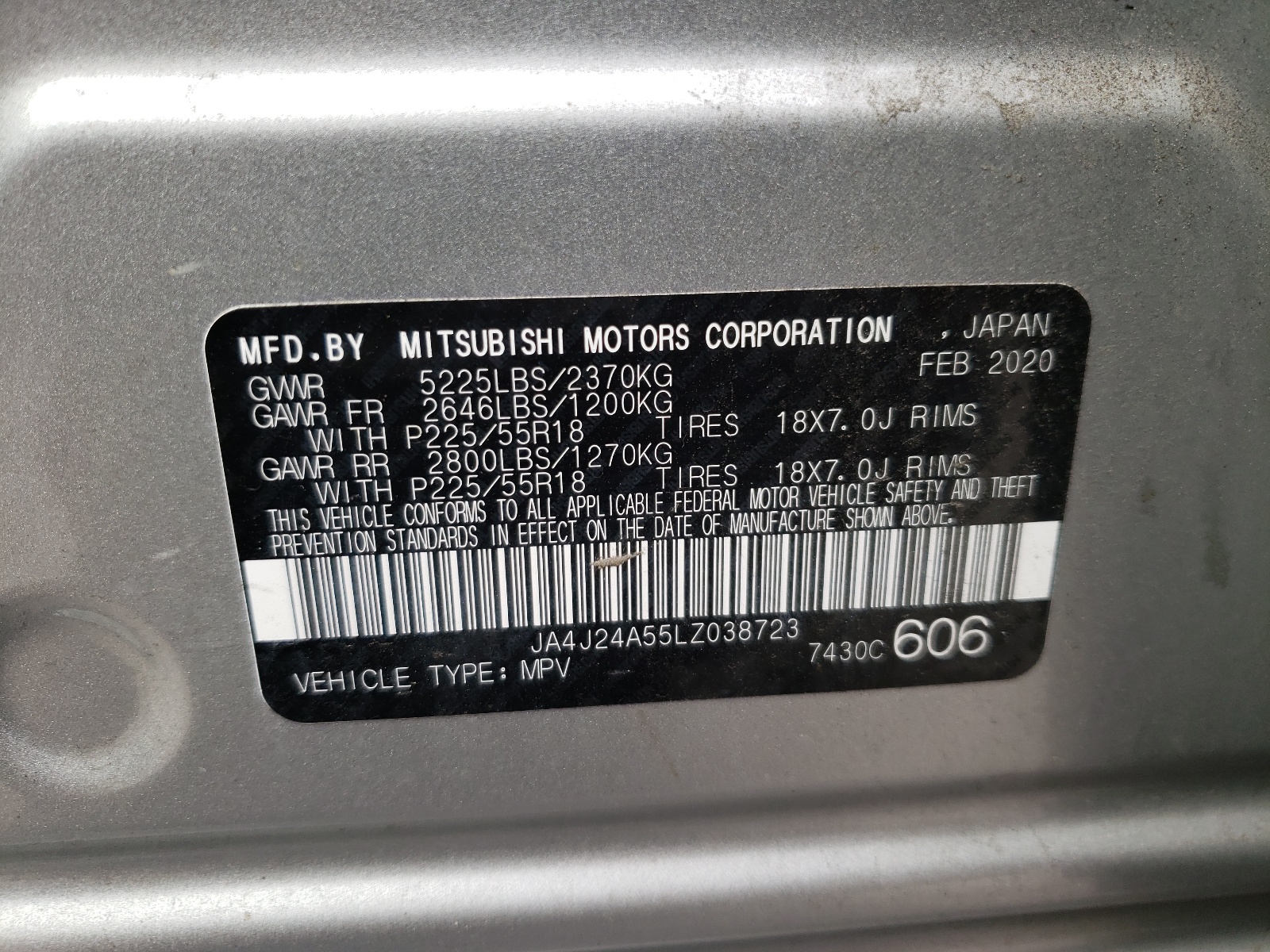 Photo 10 from auction – 2020 MITSUBISHI OUTLANDER with VIN JA4J24A55LZ038723
