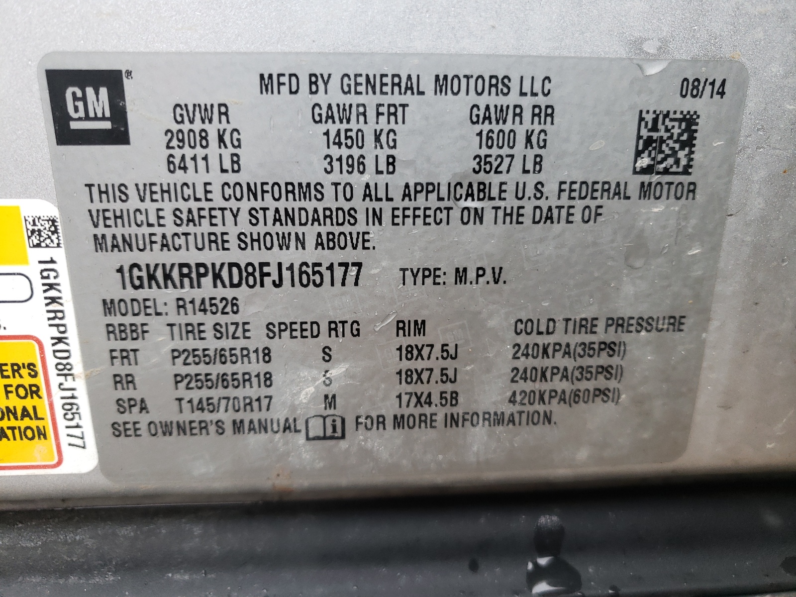 Photo 10 from auction – 2015 GMC ACADIA SLE with VIN 1GKKRPKD8FJ165177