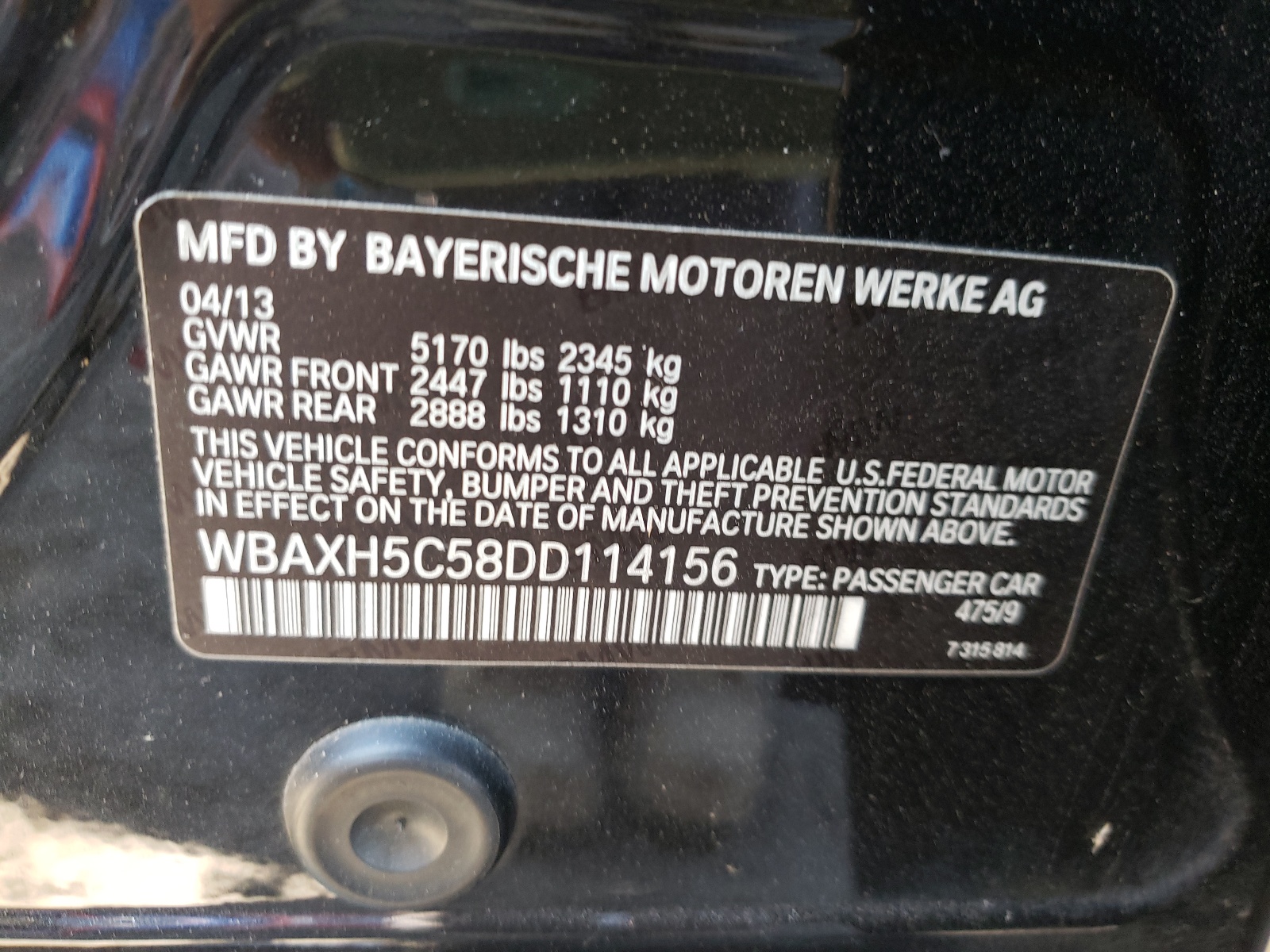 Photo 10 from auction – 2013 BMW 528 XI with VIN WBAXH5C58DD114156