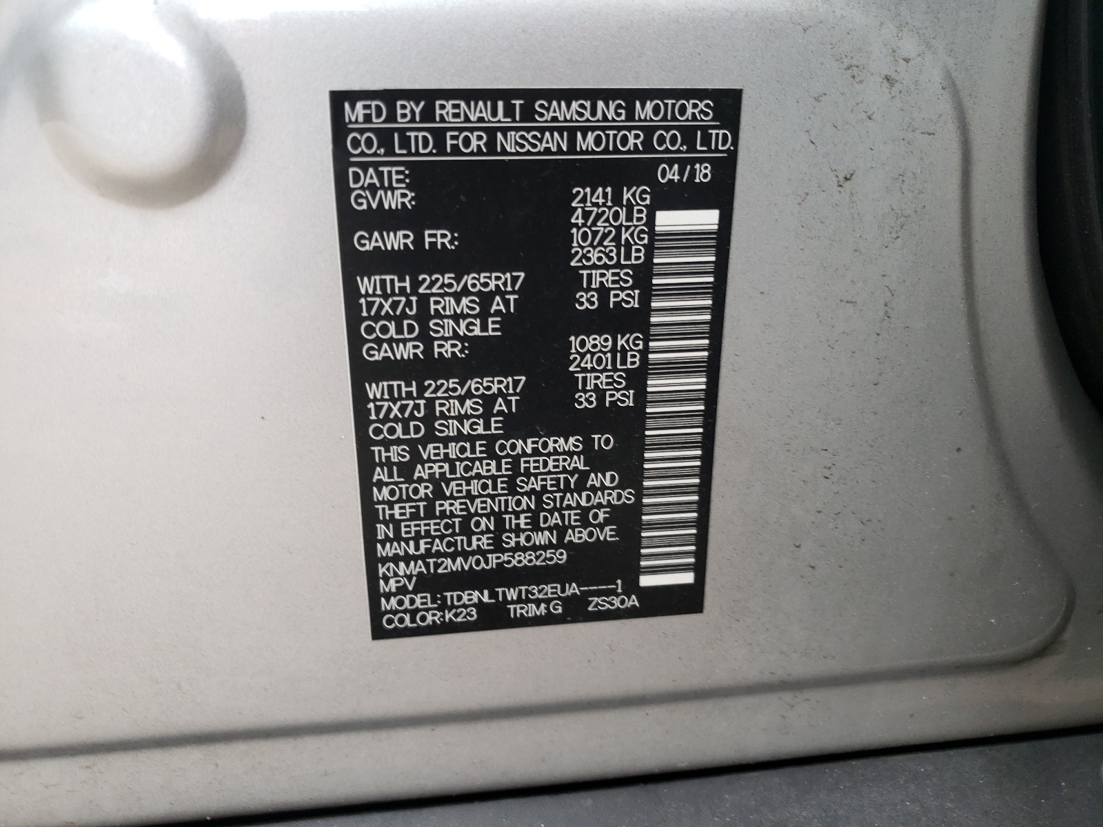 Photo 10 from auction – 2018 NISSAN ROGUE S with VIN KNMAT2MV0JP588259