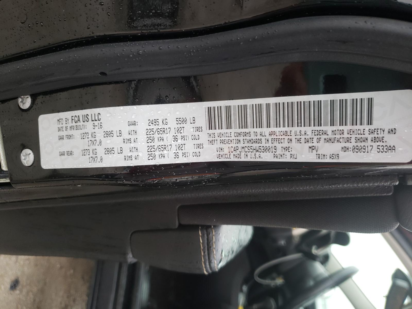 Photo 10 from auction – 2017 JEEP CHEROKEE L with VIN 1C4PJMCS5HW530019
