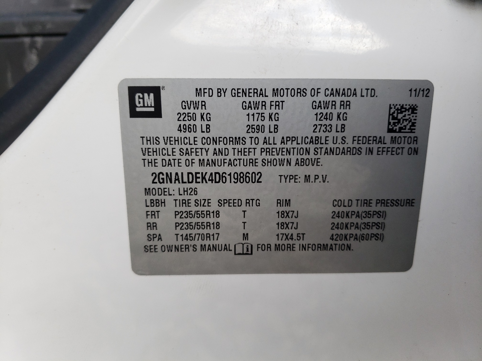 Photo 10 from auction – 2013 CHEVROLET EQUINOX LT with VIN 2GNALDEK4D6198602