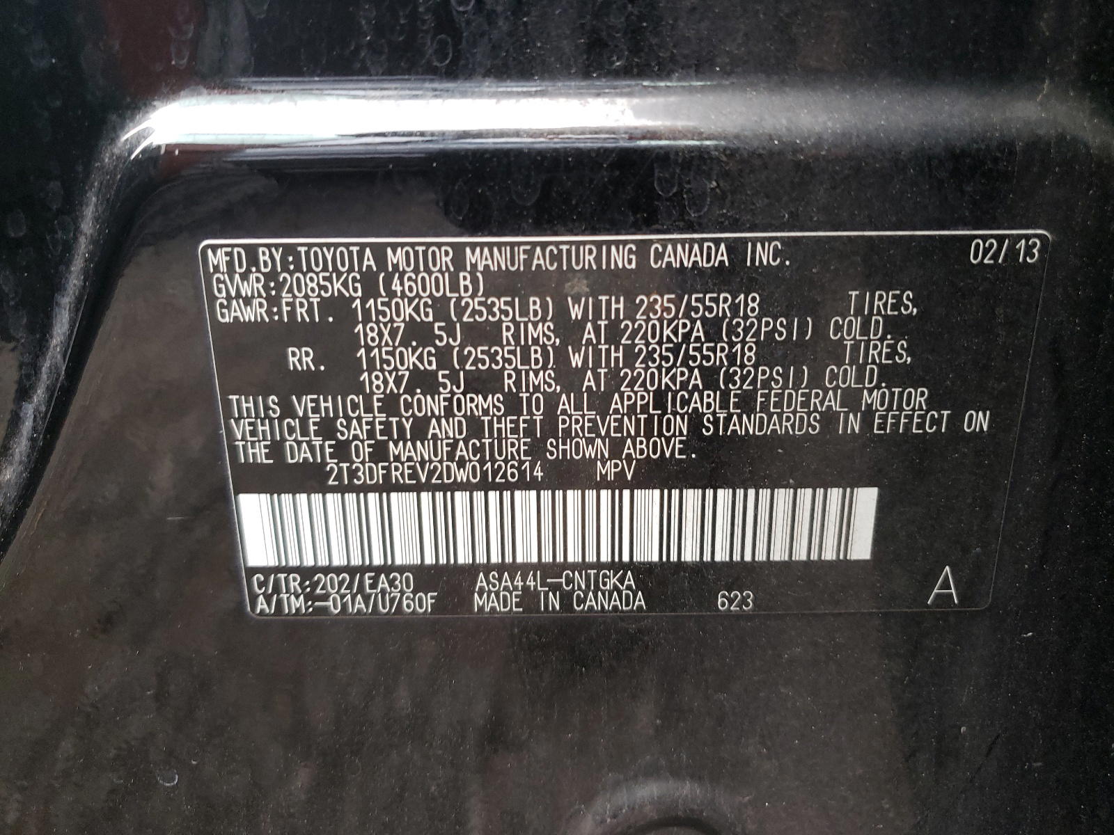 Photo 10 from auction – 2013 TOYOTA RAV4 LIMIT with VIN 2T3DFREV2DW012614