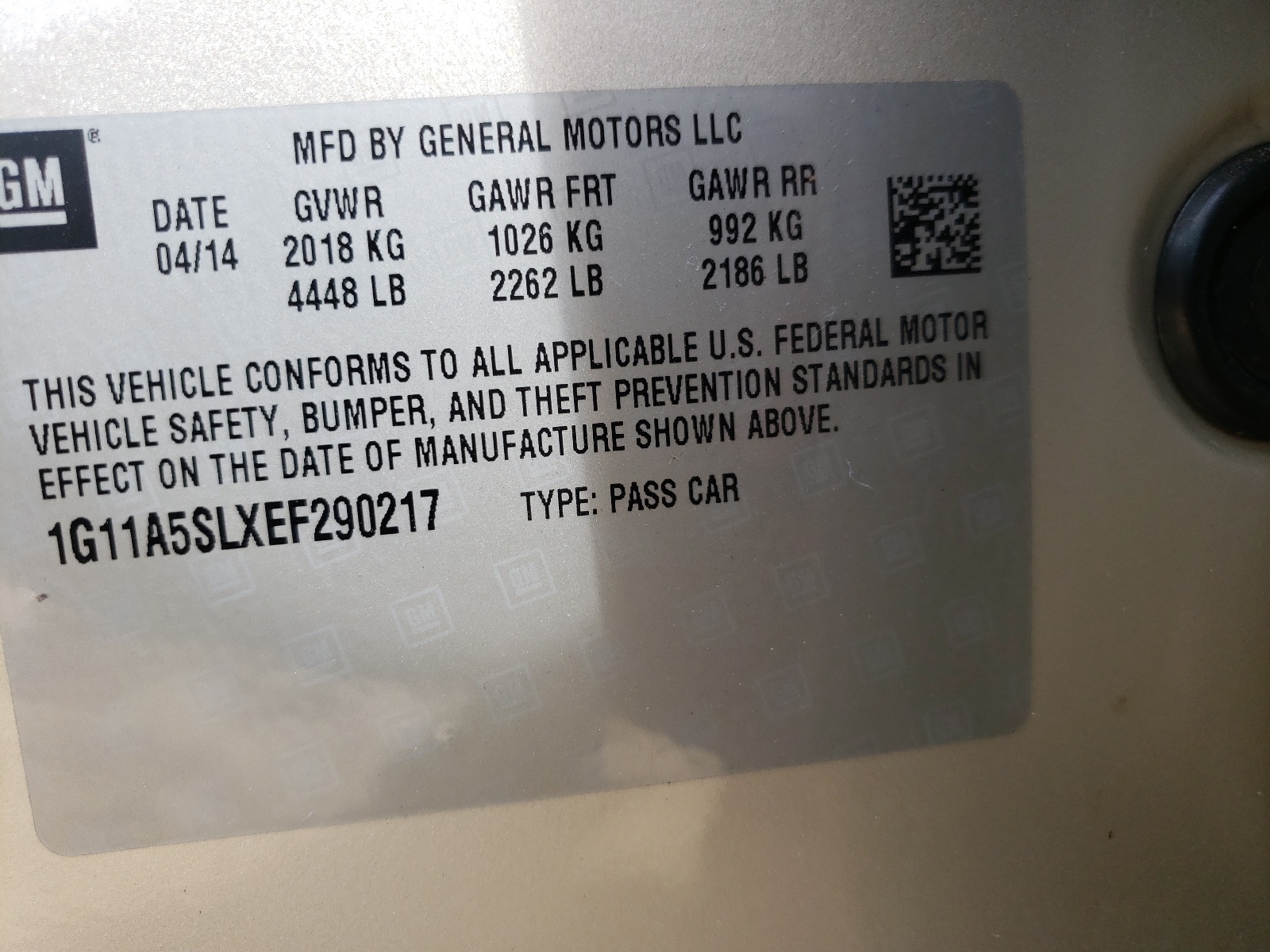 Photo 10 from auction – 2014 CHEVROLET MALIBU LS with VIN 1G11A5SLXEF290217