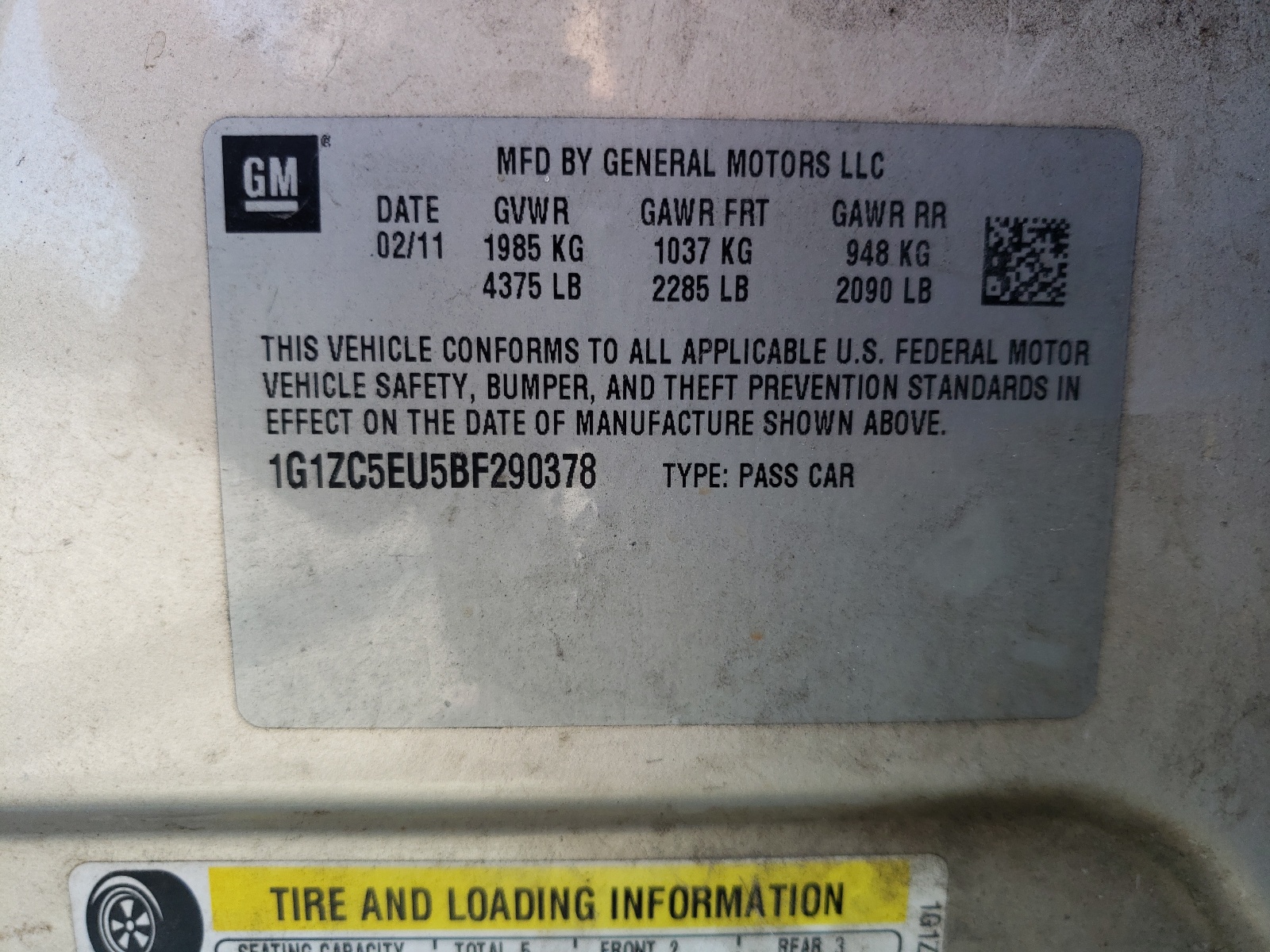 Photo 10 from auction – 2011 CHEVROLET MALIBU 1LT with VIN 1G1ZC5EU5BF290378