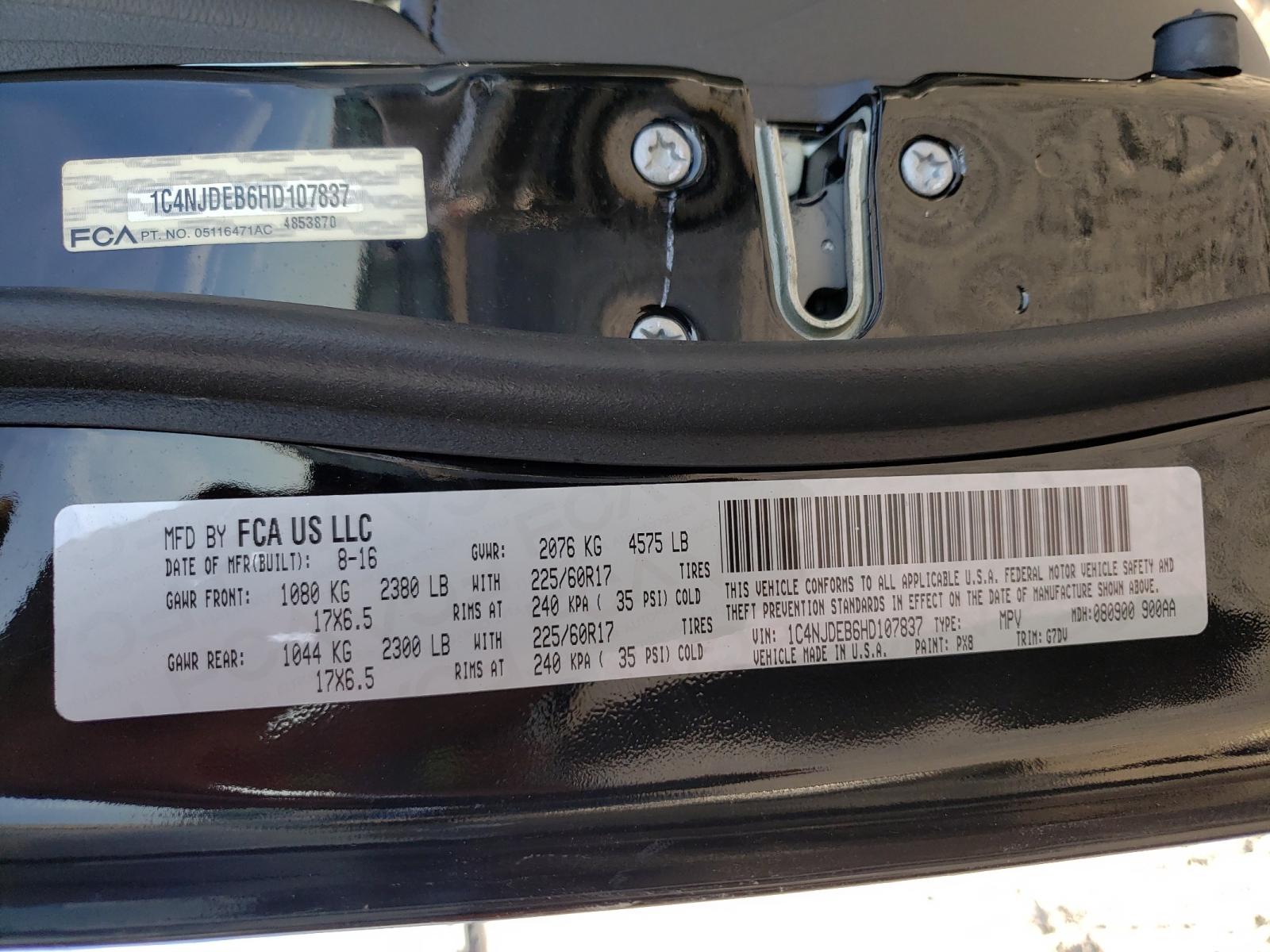 Photo 10 from auction – 2017 JEEP COMPASS LA with VIN 1C4NJDEB6HD107837
