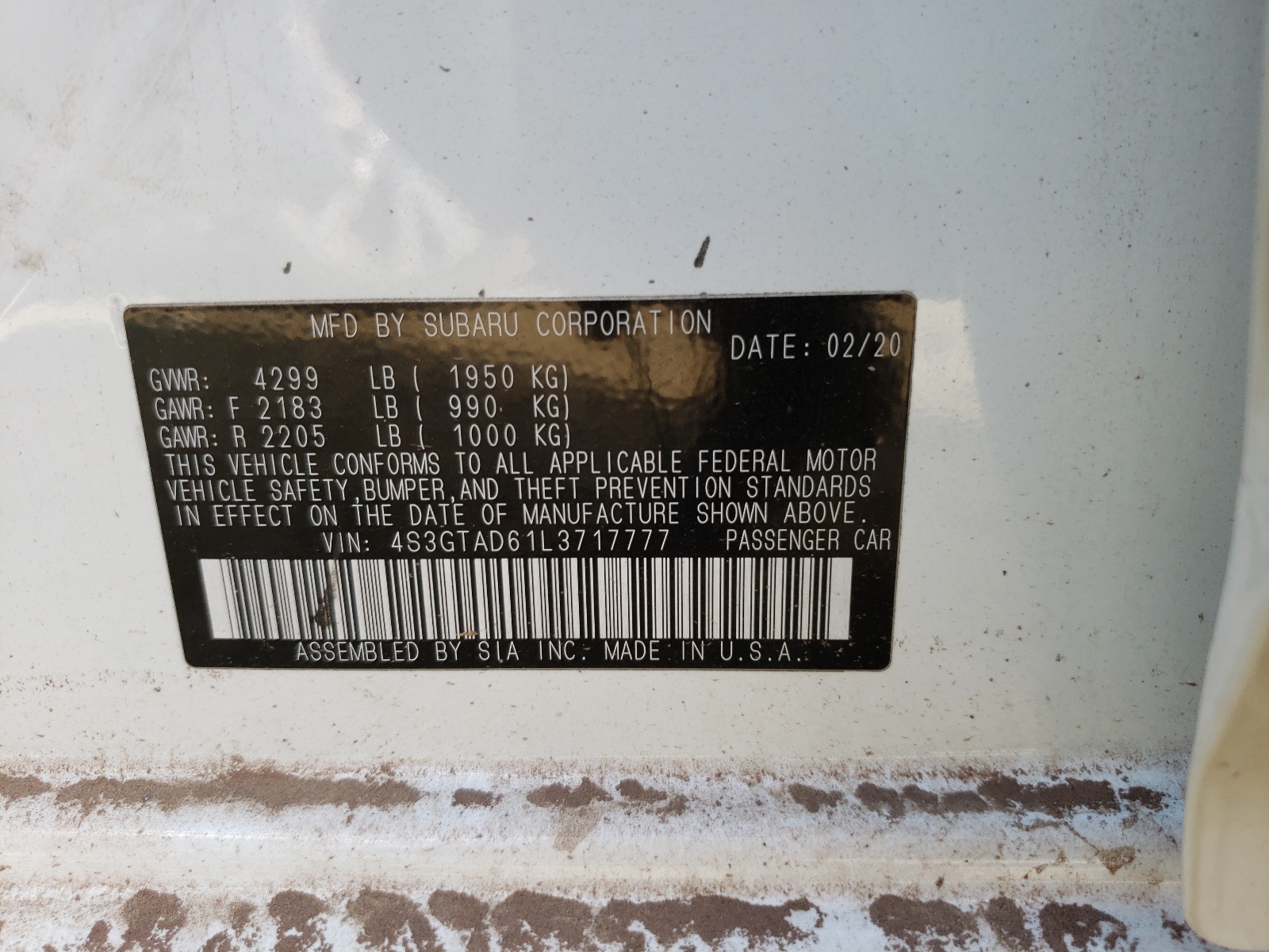 Photo 10 from auction – 2020 SUBARU IMPREZA PR with VIN 4S3GTAD61L3717777