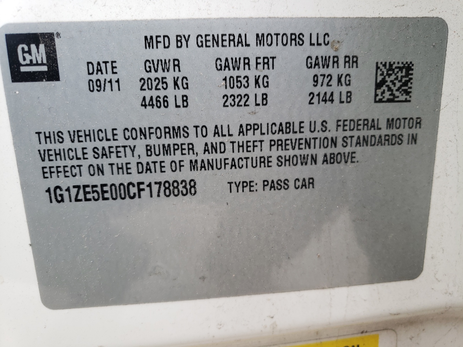 Photo 10 from auction – 2012 CHEVROLET MALIBU LTZ with VIN 1G1ZE5E00CF178838