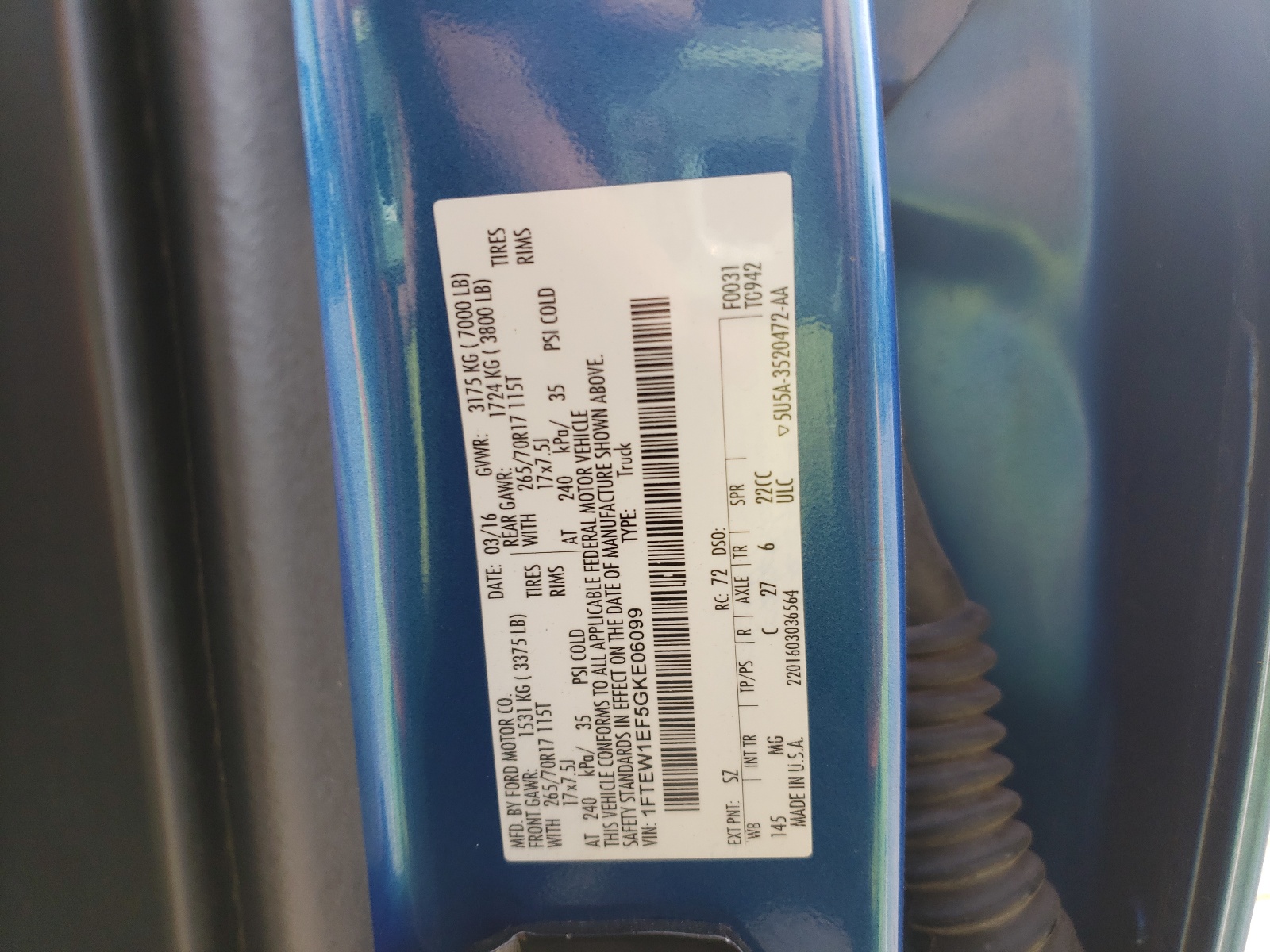 Photo 10 from auction – 2016 FORD F150 SUPER with VIN 1FTEW1EF5GKE06099