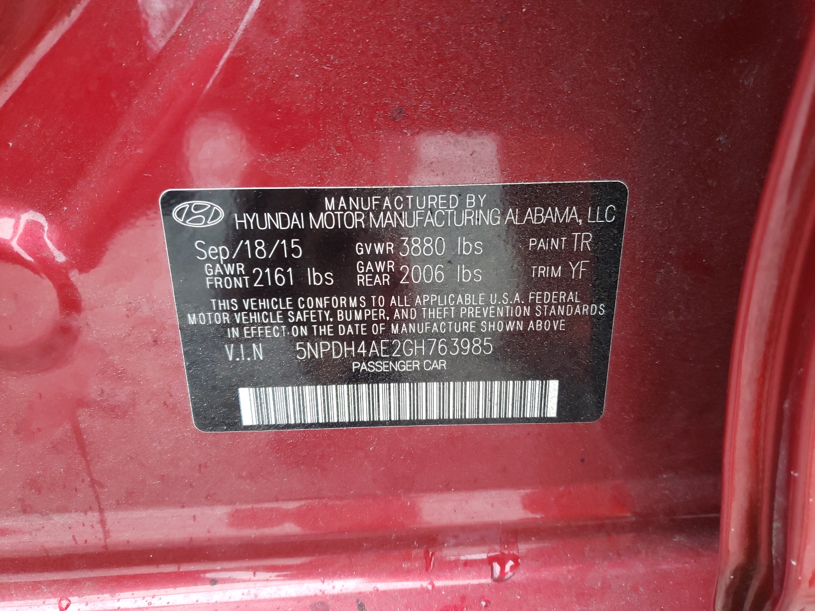 Photo 10 from auction – 2016 HYUNDAI ELANTRA SE with VIN 5NPDH4AE2GH763985