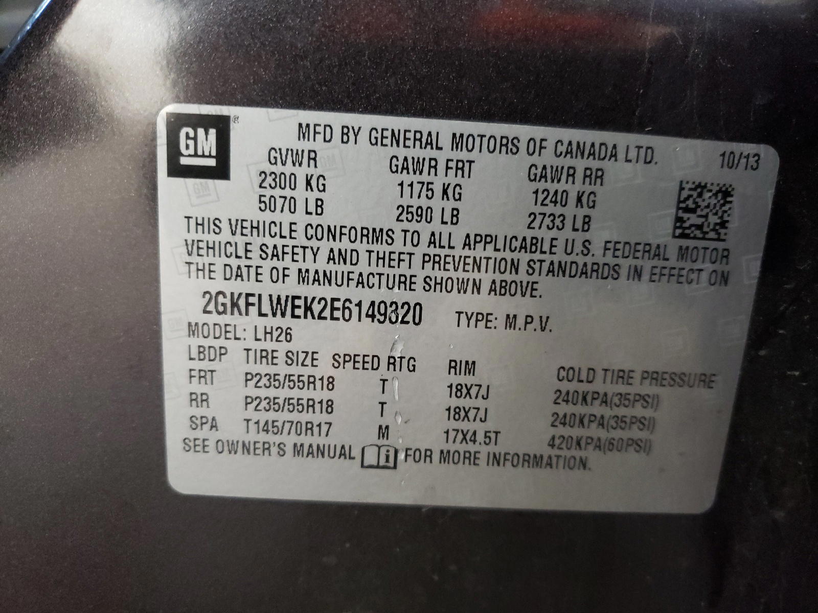 Photo 10 from auction – 2014 GMC TERRAIN SL with VIN 2GKFLWEK2E6149320