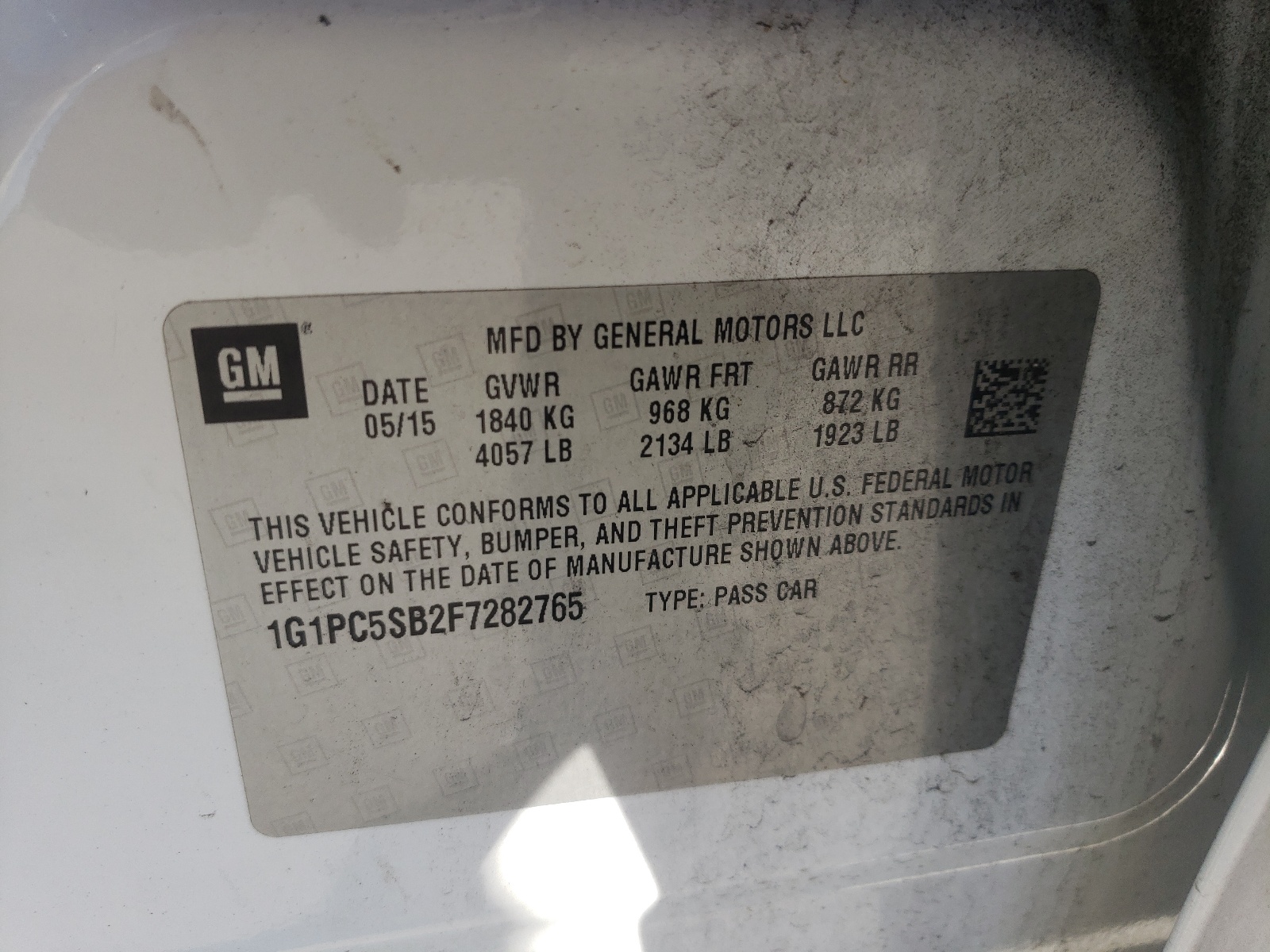 Photo 10 from auction – 2015 CHEVROLET CRUZE LT with VIN 1G1PC5SB2F7282765