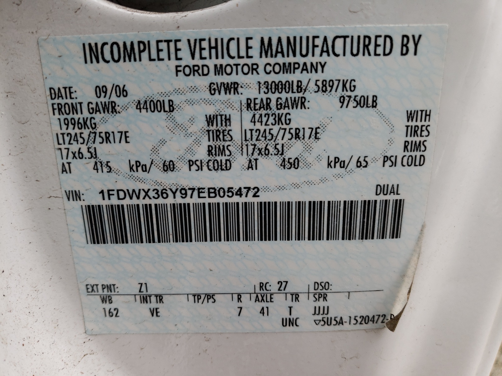 Photo 10 from auction – 2007 FORD F350 SUPER with VIN 1FDWX36Y97EB05472