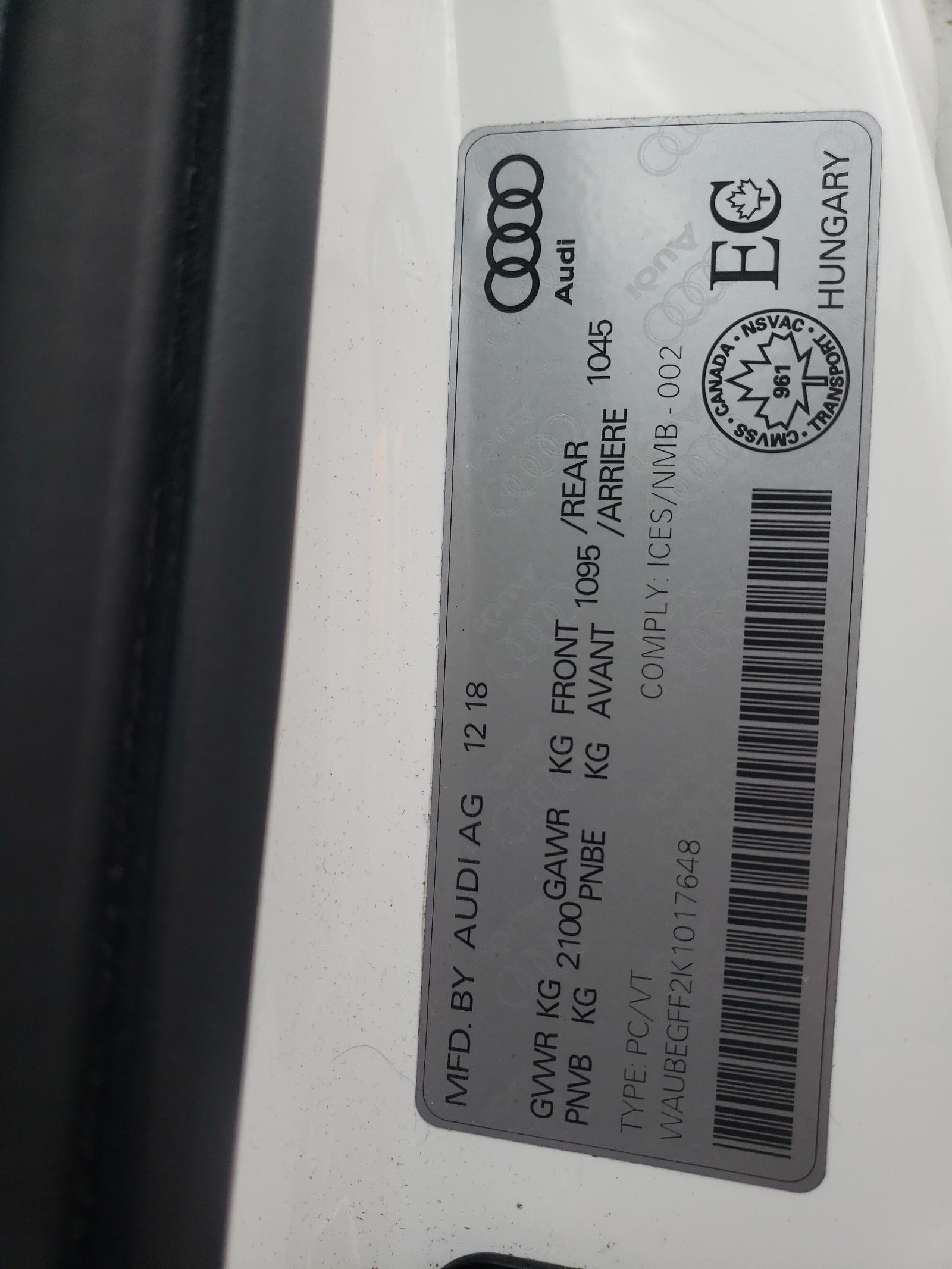 Photo 10 from auction – 2019 AUDI A3 PREMIUM with VIN WAUBEGFF2K1017648