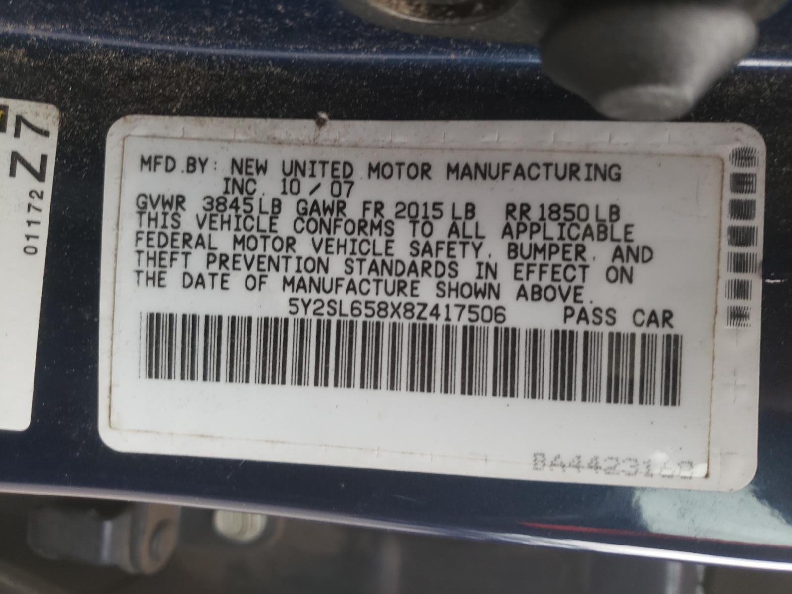 Photo 10 from auction – 2008 PONTIAC VIBE with VIN 5Y2SL658X8Z417506