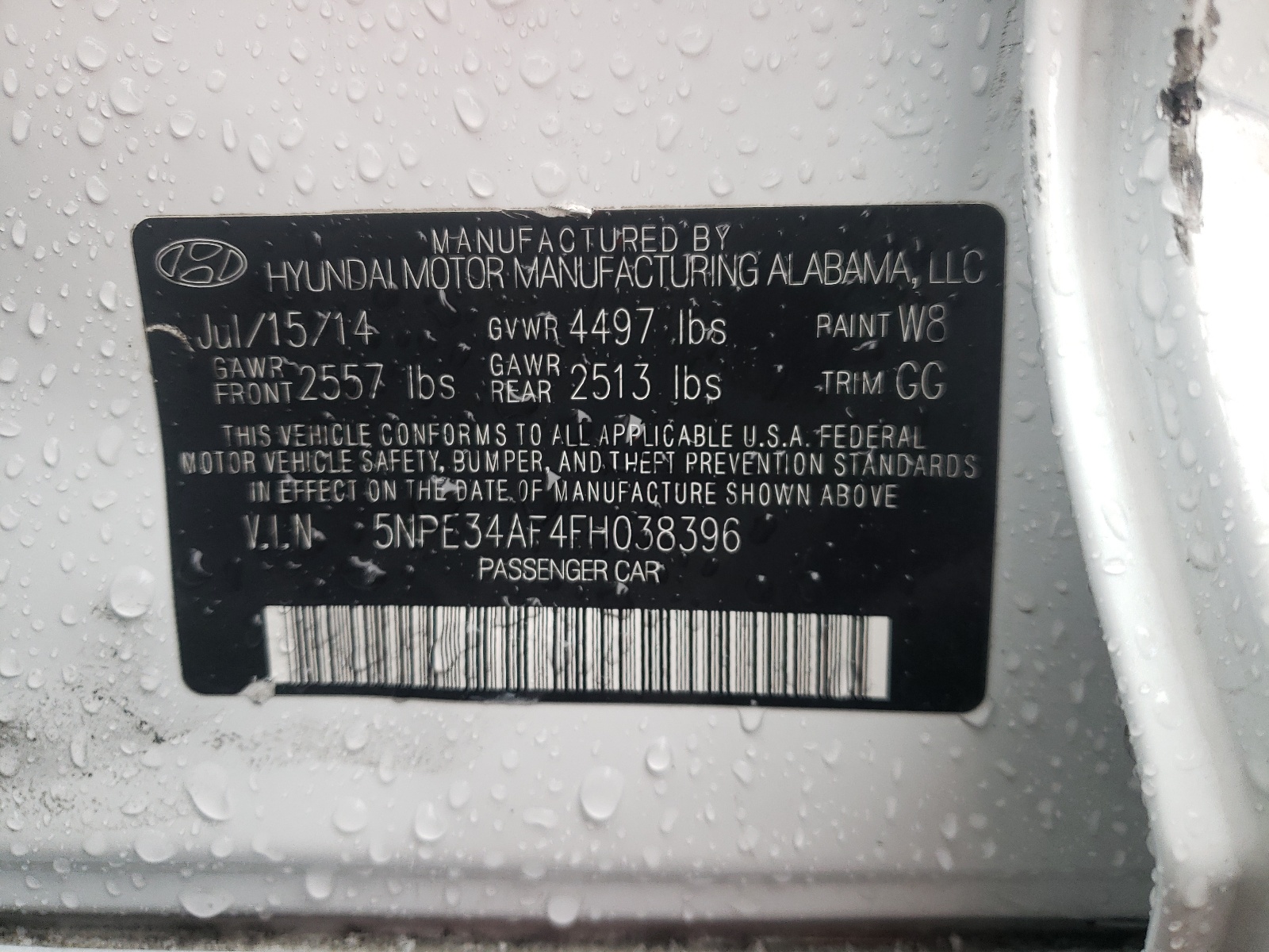 Photo 10 from auction – 2015 HYUNDAI SONATA SPO with VIN 5NPE34AF4FH038396