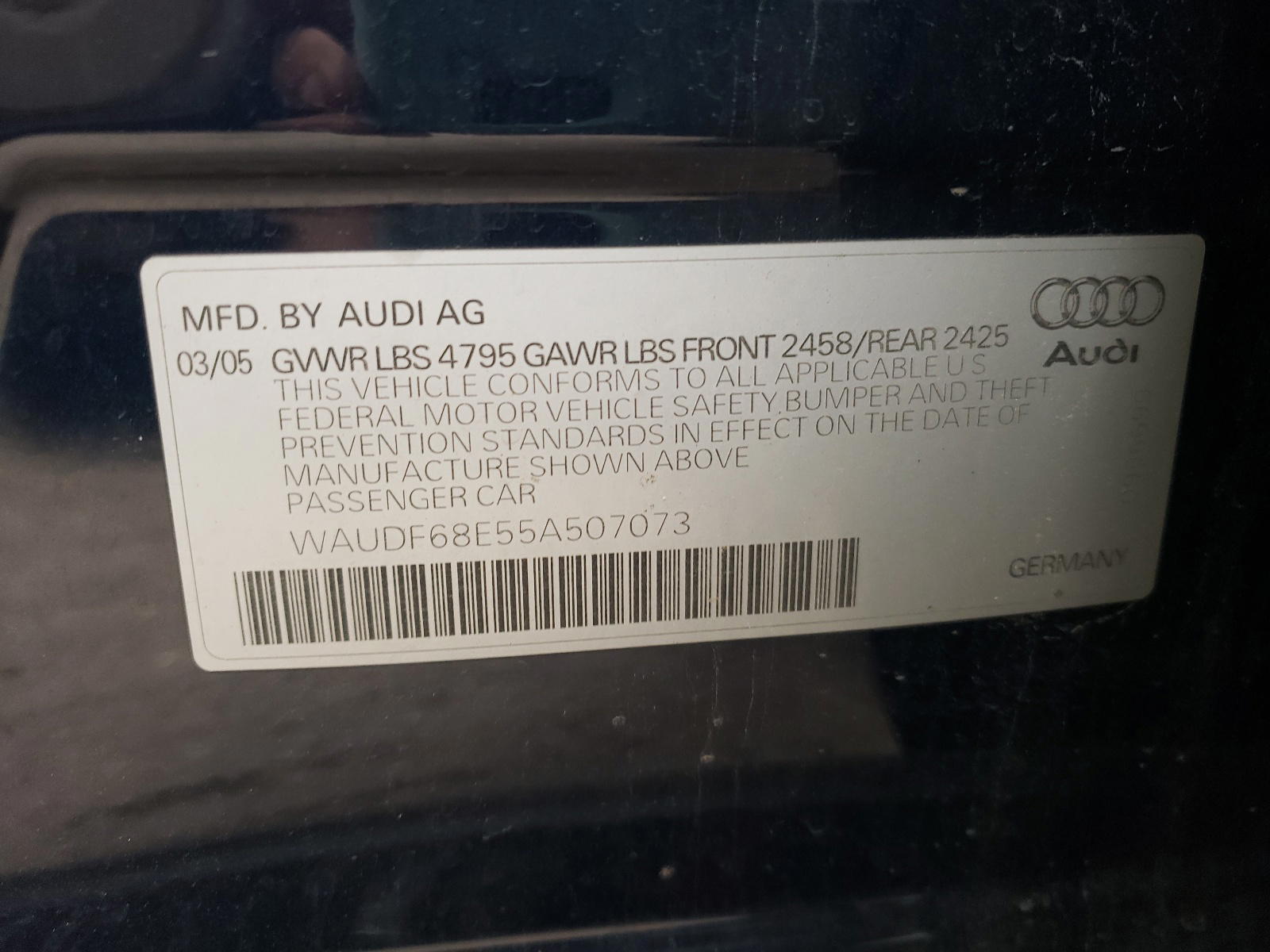 Photo 10 from auction – 2005 AUDI A4 2.0T QU with VIN WAUDF68E55A507073