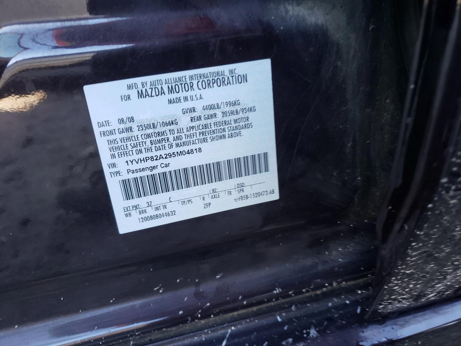 Photo 10 from auction – 2009 MAZDA 6 I with VIN 1YVHP82A295M04818