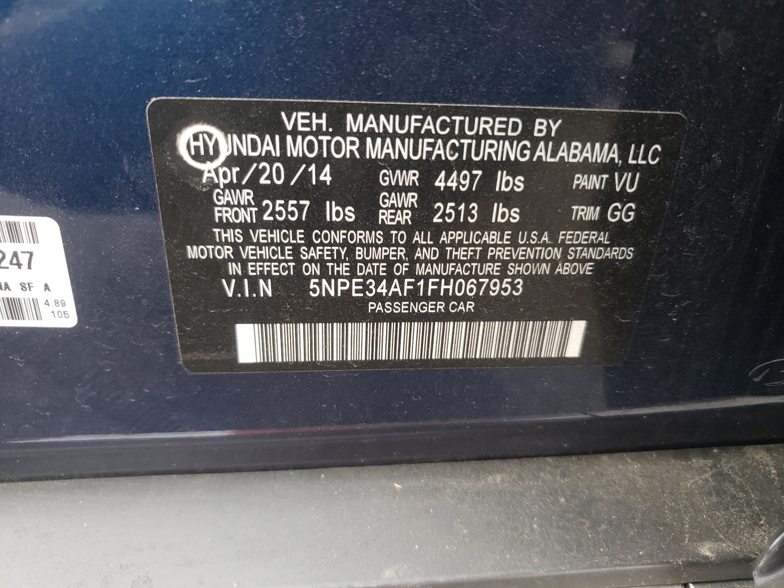 Photo 10 from auction – 2015 HYUNDAI SONATA SPO with VIN 5NPE34AF1FH067953
