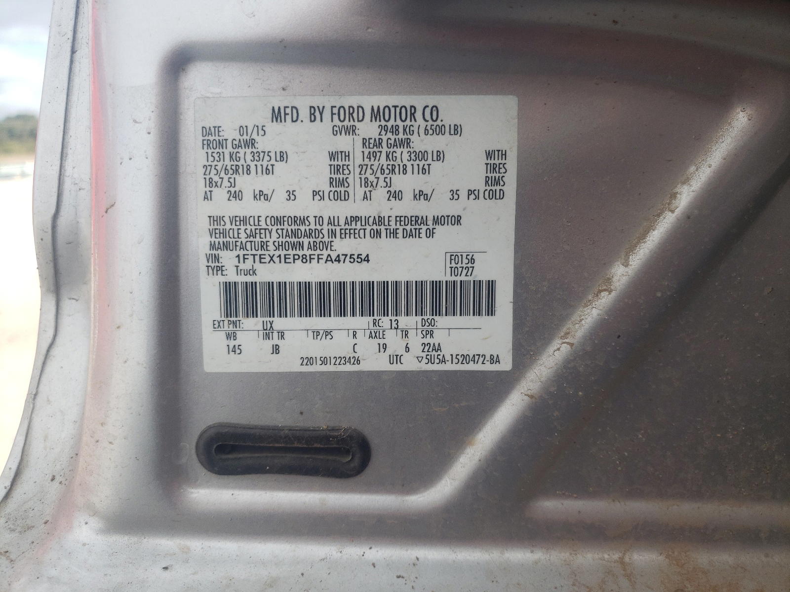Photo 10 from auction – 2015 FORD F150 SUPER with VIN 1FTEX1EP8FFA47554