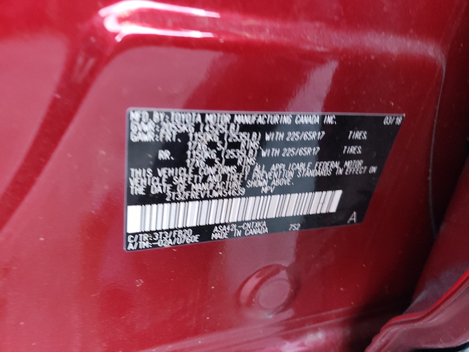 Photo 10 from auction – 2018 TOYOTA RAV4 LE with VIN 2T3ZFREV1JW454639