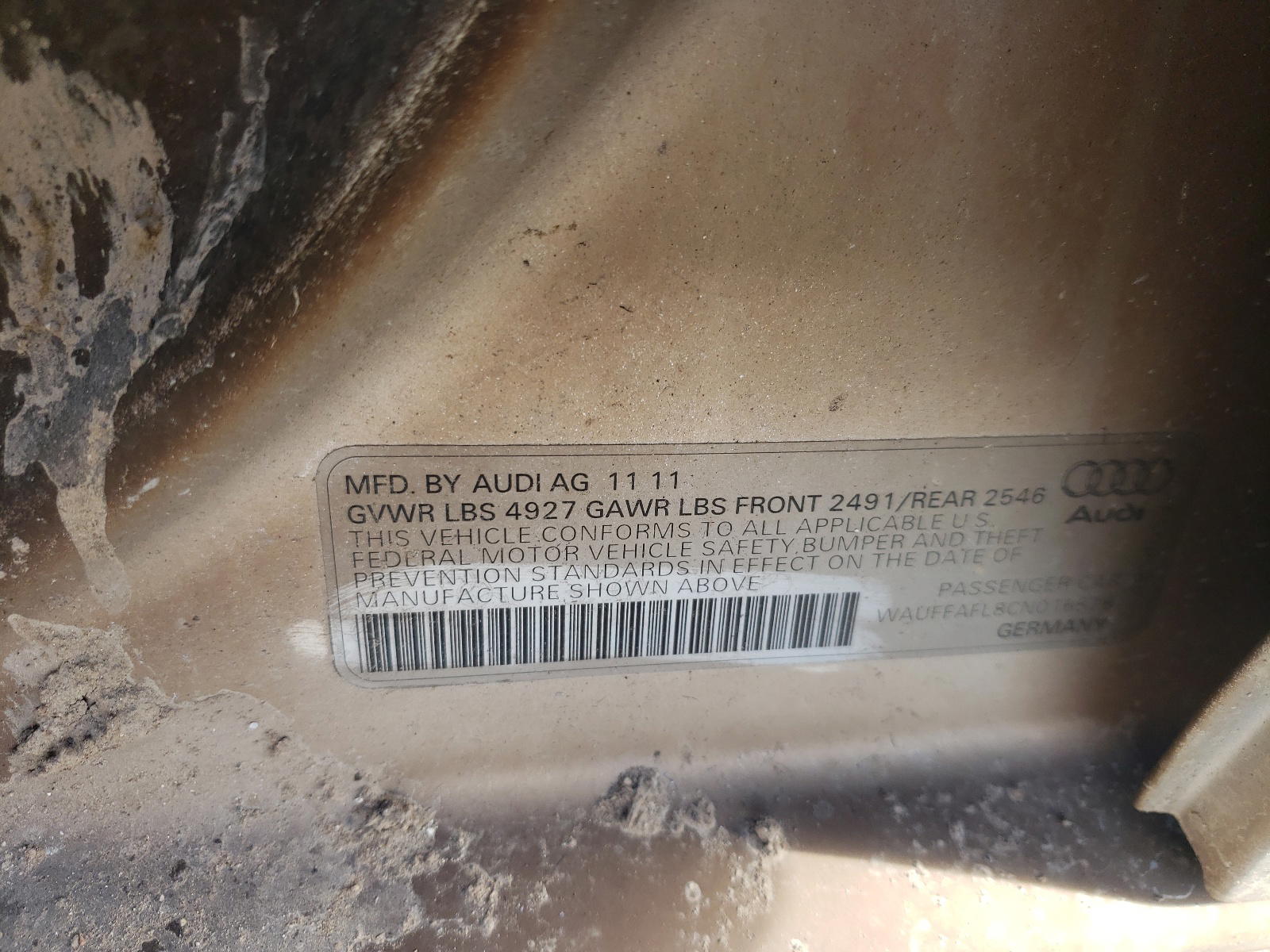 Photo 10 from auction – 2012 AUDI A4 PREMIUM with VIN WAUFFAFL8CN016578