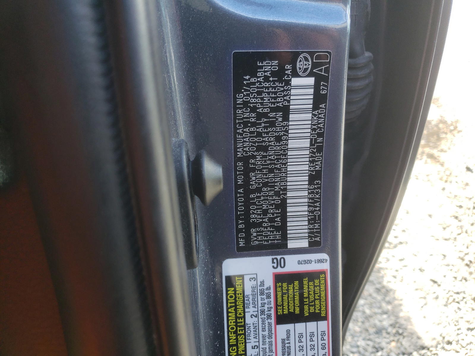 Photo 10 from auction – 2014 TOYOTA COROLLA L with VIN 2T1BURHE6EC099759