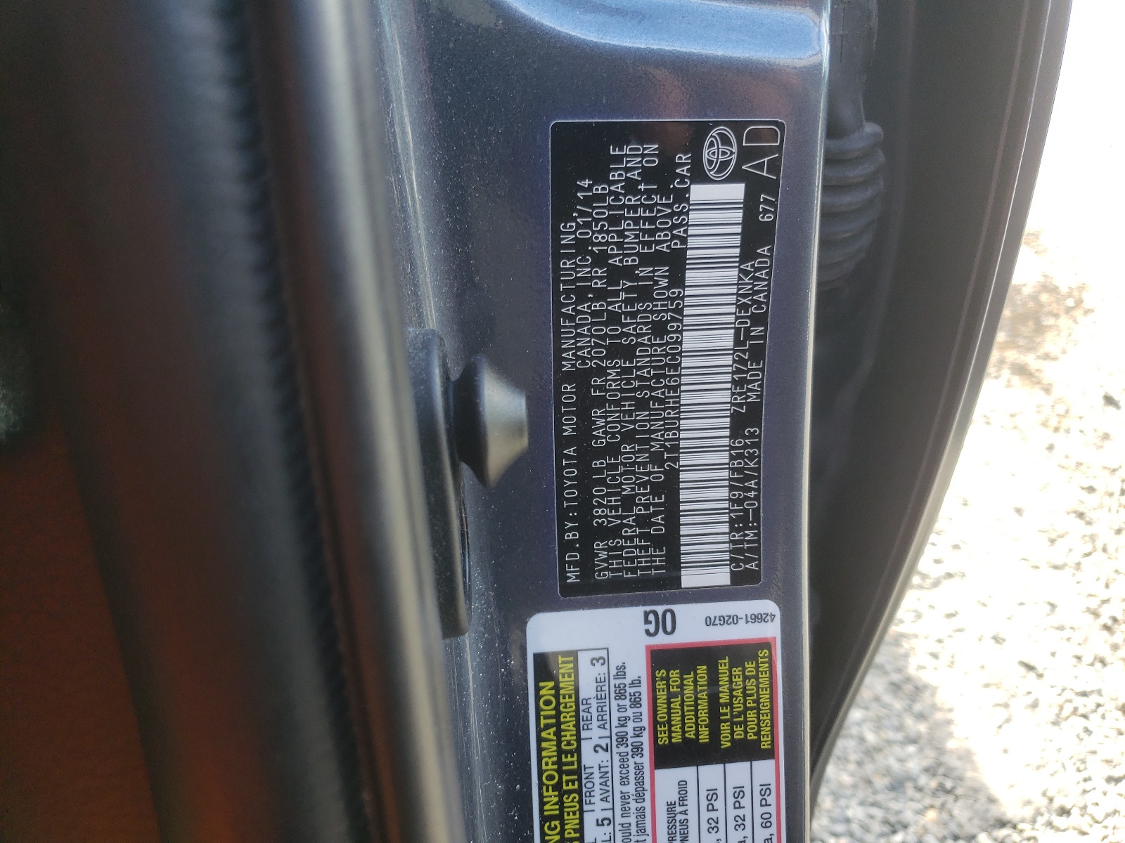 Zdjęcie 10 z aukcji – 2014 TOYOTA COROLLA L z VIN 2T1BURHE6EC099759