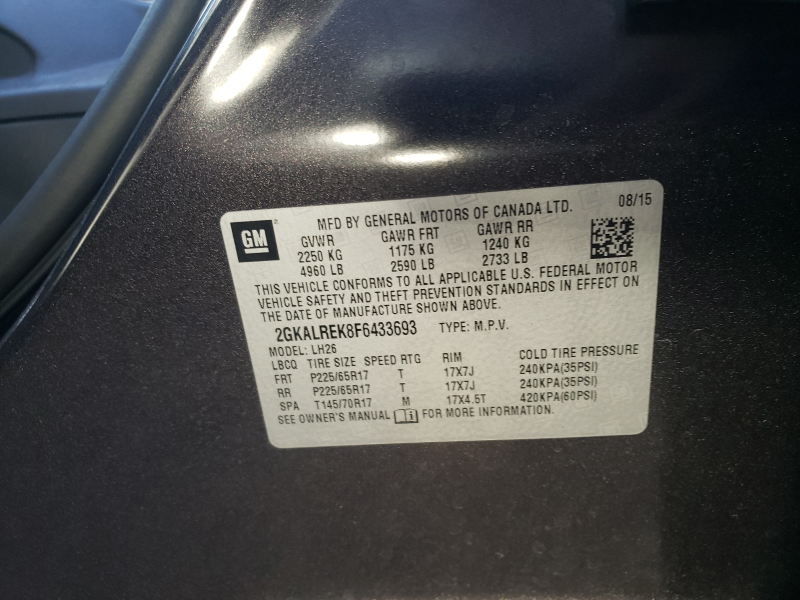 Фото 10 с аукциона – 2015 GMC TERRAIN SL с VIN 2GKALREK8F6433693
