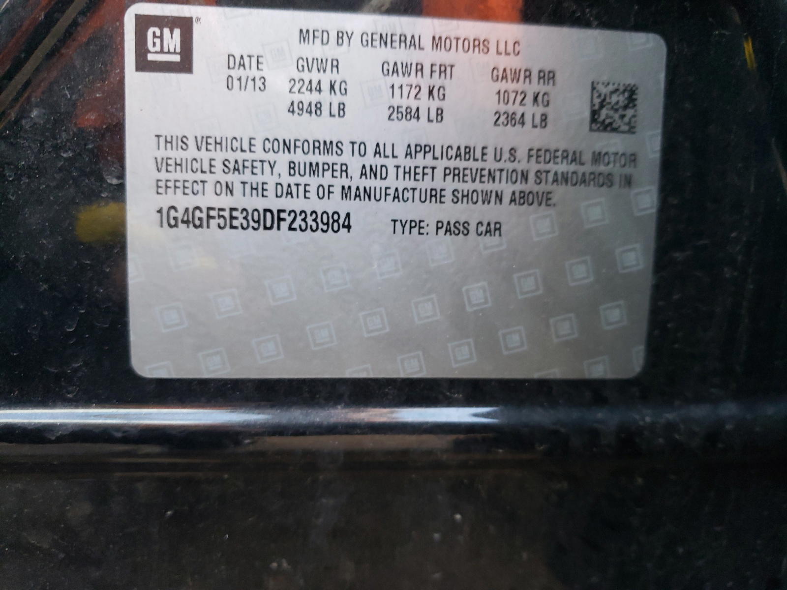 Photo 10 from auction – 2013 BUICK LACROSSE P with VIN 1G4GF5E39DF233984