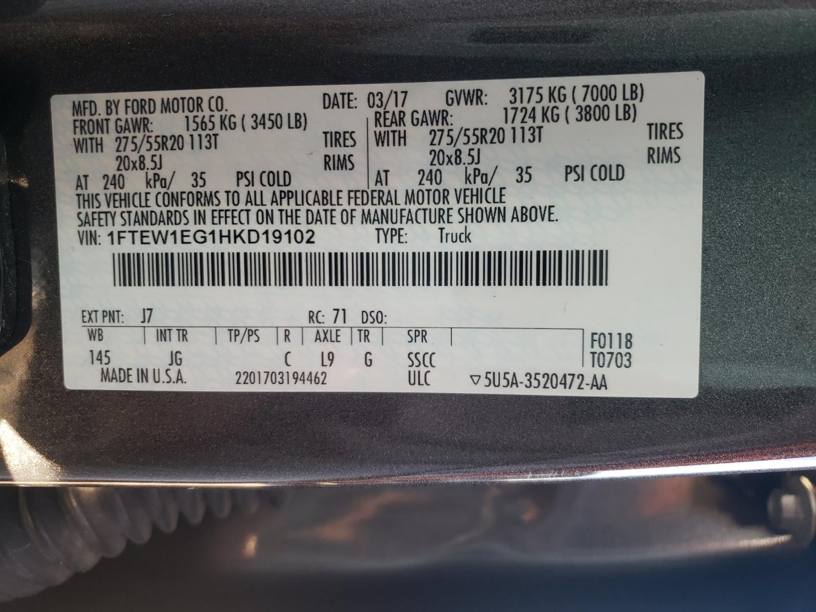 Photo 10 from auction – 2017 FORD F150 SUPER with VIN 1FTEW1EG1HKD19102