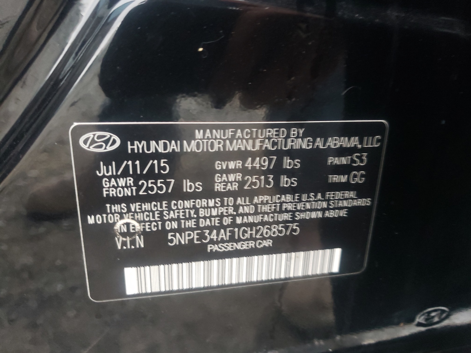 Photo 10 from auction – 2016 HYUNDAI SONATA SPO with VIN 5NPE34AF1GH268575