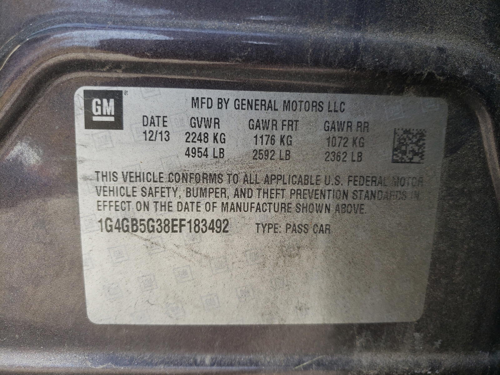 Photo 10 from auction – 2014 BUICK LACROSSE with VIN 1G4GB5G38EF183492