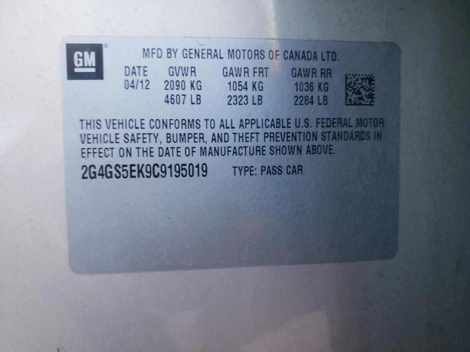 Photo 10 from auction – 2012 BUICK REGAL PREM with VIN 2G4GS5EK9C9195019