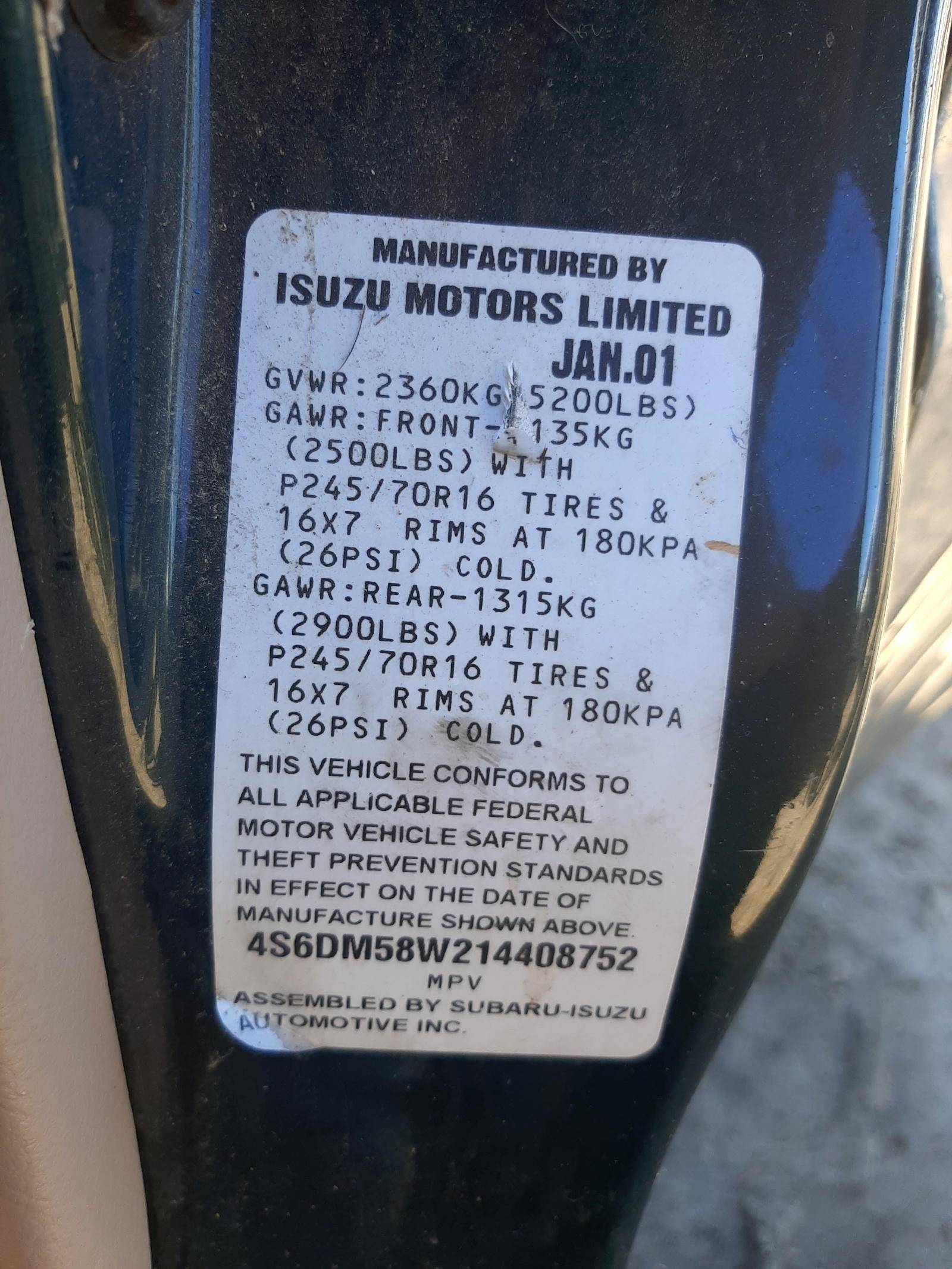 Photo 10 from auction – 2001 HONDA PASSPORT E with VIN 4S6DM58W214408752