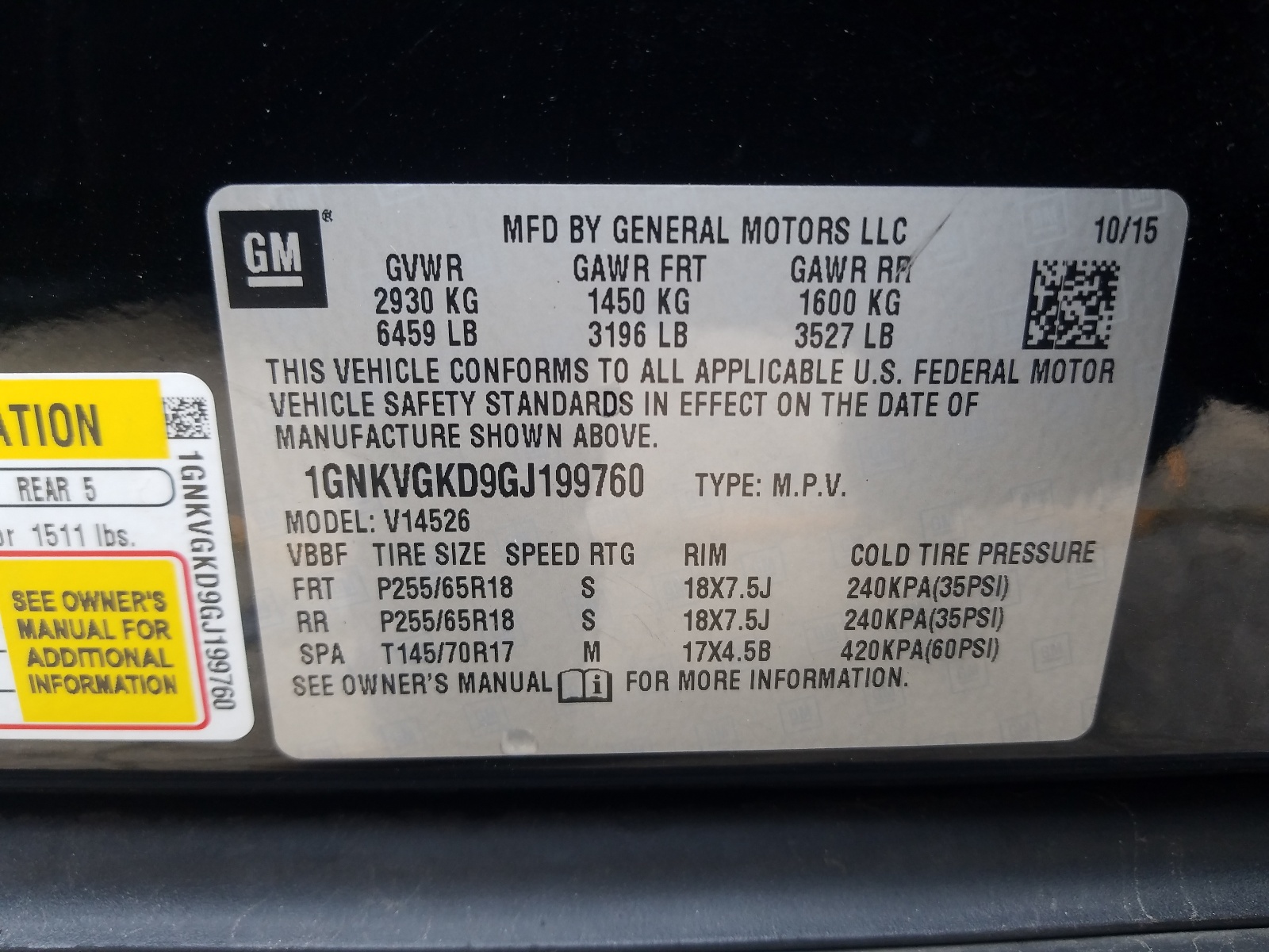 Photo 10 from auction – 2016 CHEVROLET TRAVERSE L with VIN 1GNKVGKD9GJ199760