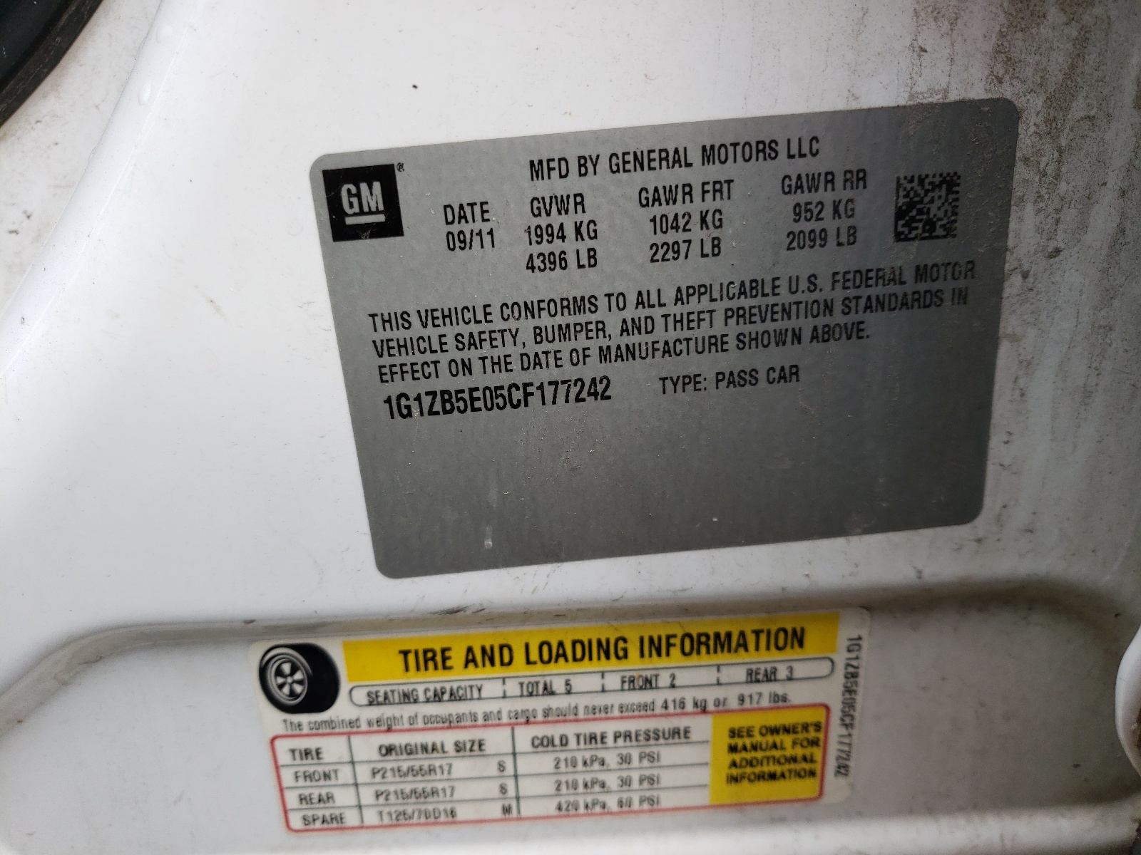 Photo 10 from auction – 2012 CHEVROLET MALIBU LS with VIN 1G1ZB5E05CF177242