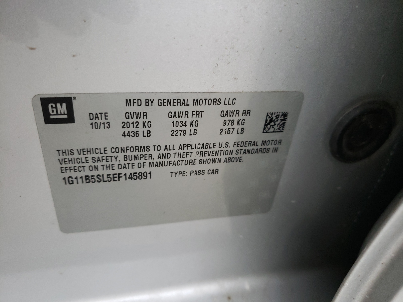 Photo 10 from auction – 2014 CHEVROLET MALIBU LS with VIN 1G11B5SL5EF145891