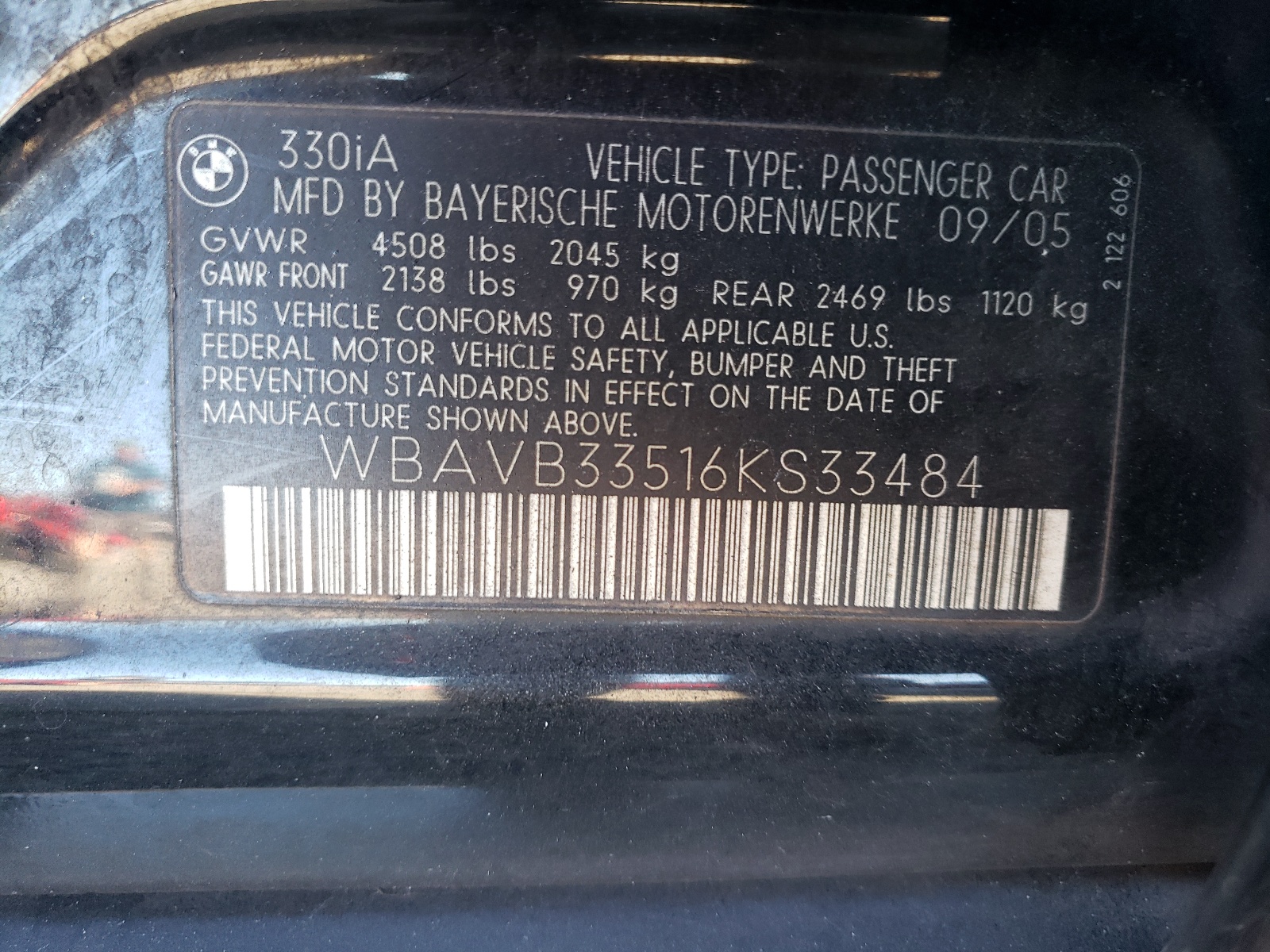 Photo 10 from auction – 2006 BMW 330 I with VIN WBAVB33516KS33484