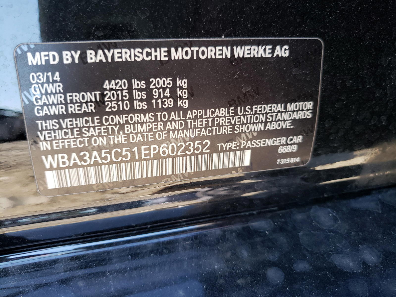 Photo 10 from auction – 2014 BMW 328 I with VIN WBA3A5C51EP602352