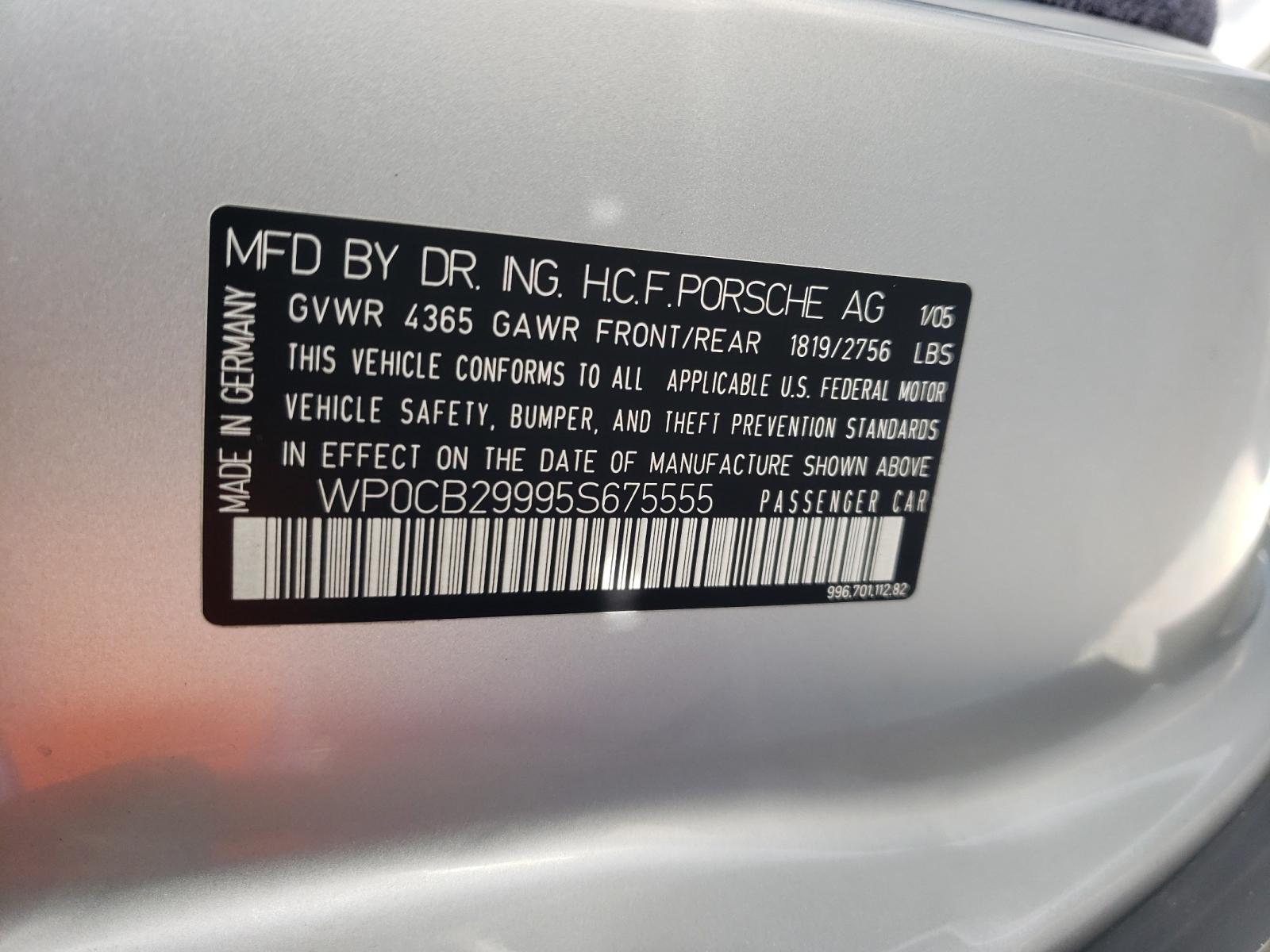 Photo 10 from auction – 2005 PORSCHE 911 TURBO with VIN WP0CB29995S675555