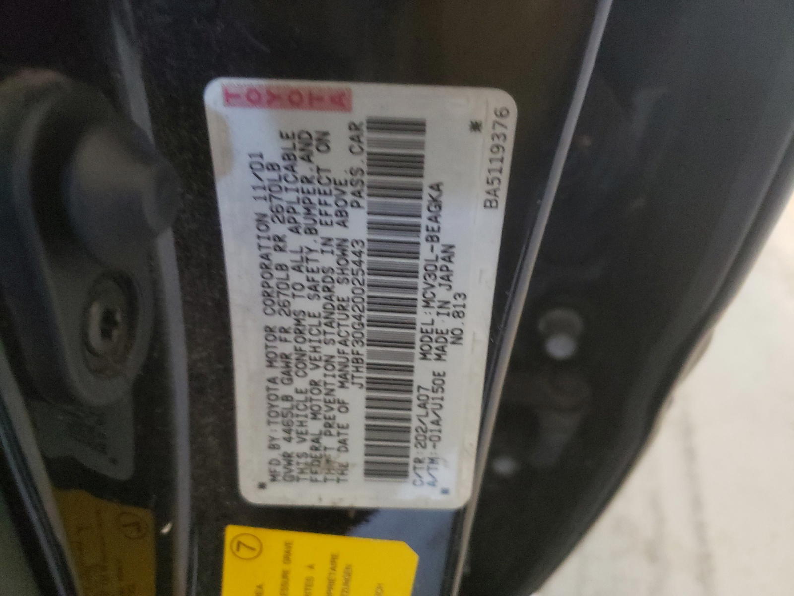 Photo 10 from auction – 2002 LEXUS ES with VIN JTHBF30G420025443
