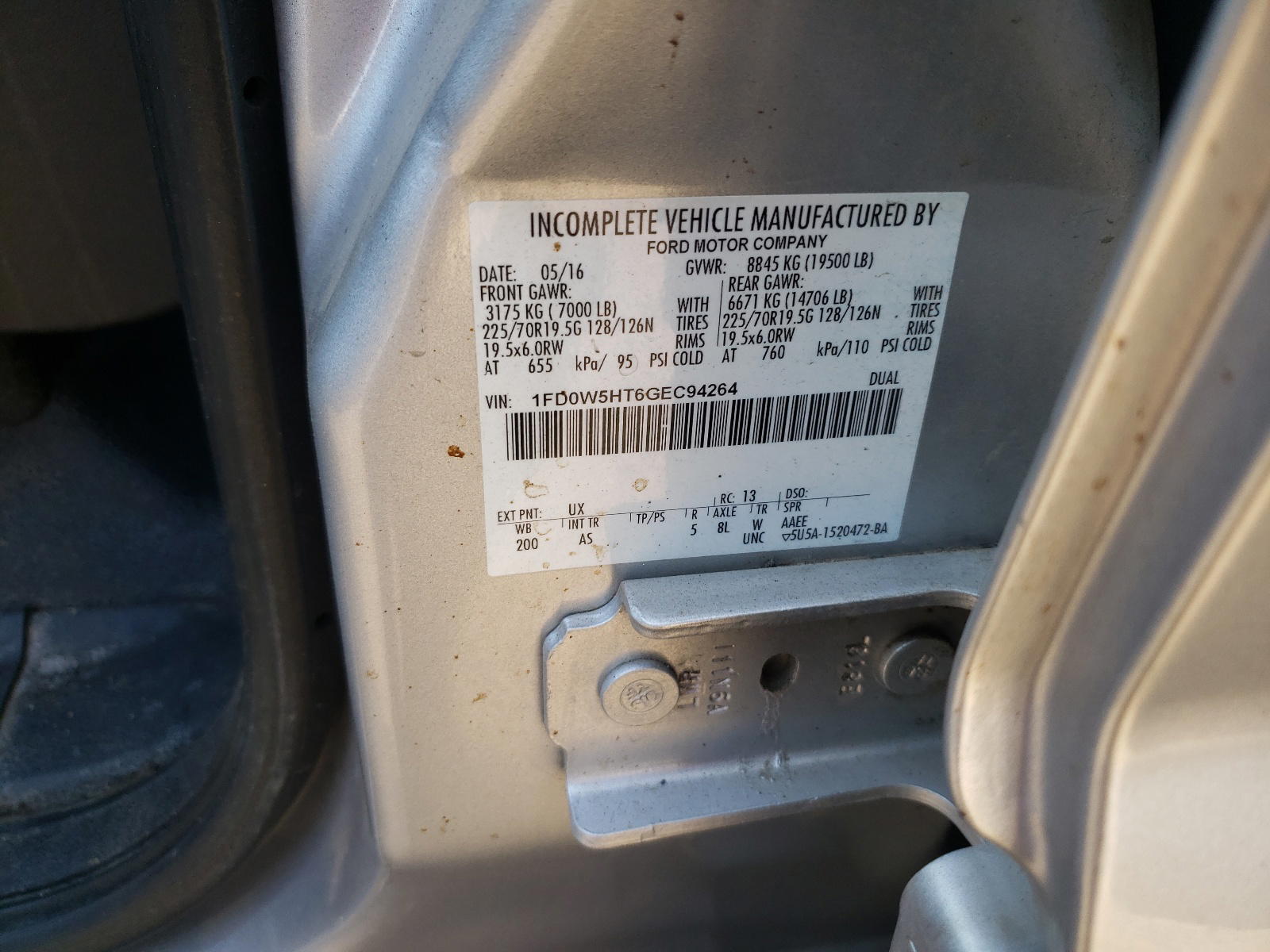 Photo 10 from auction – 2016 FORD F550 SUPER with VIN 1FD0W5HT6GEC94264