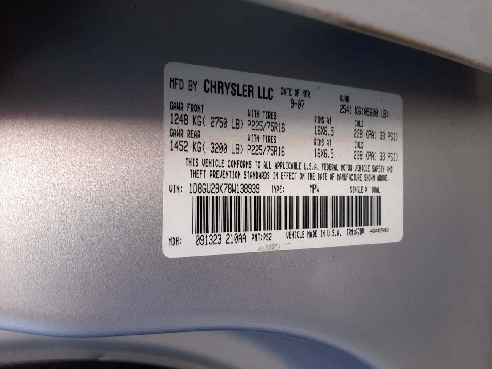 Photo 10 from auction – 2008 DODGE NITRO SXT with VIN 1D8GU28K78W138939